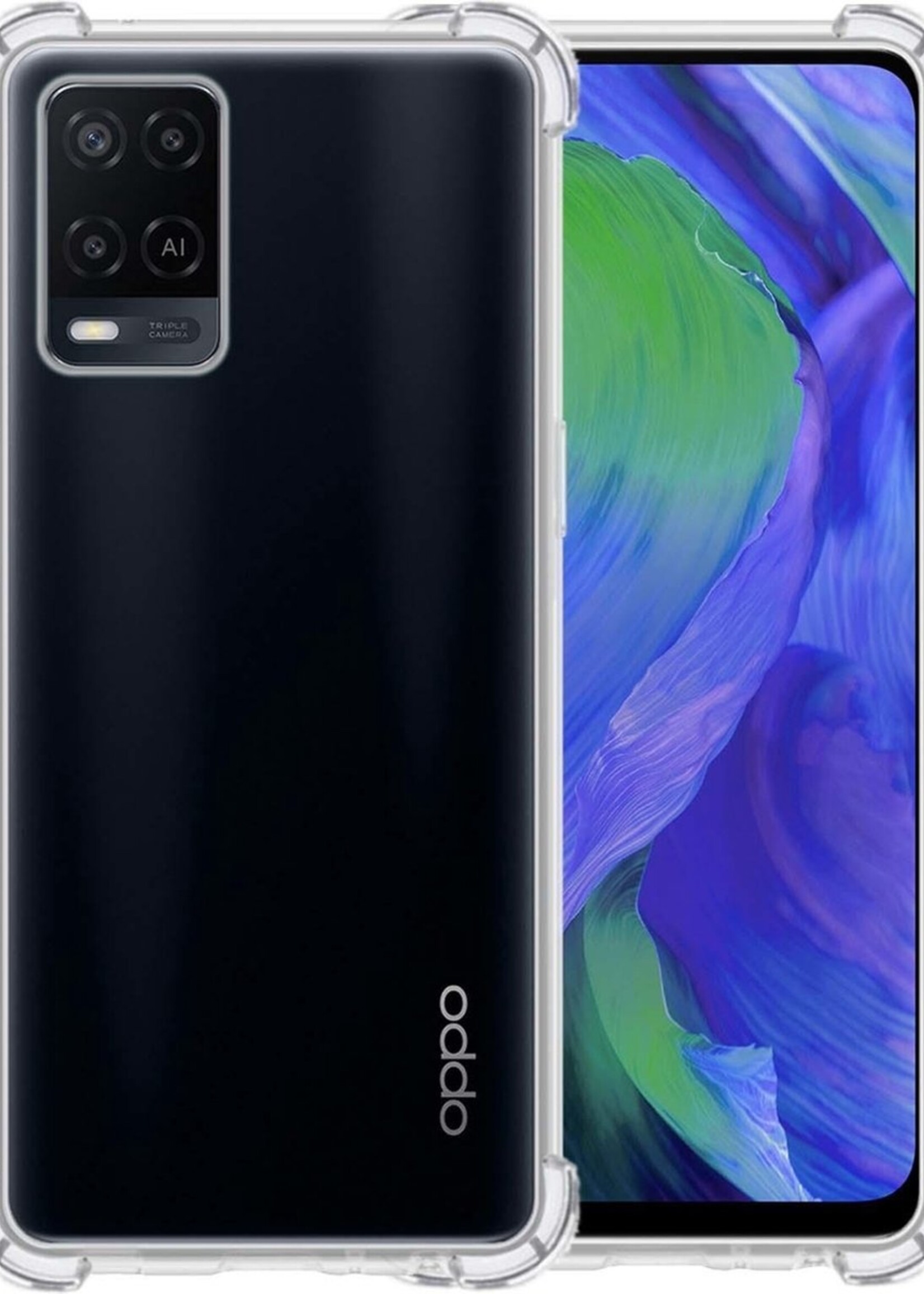 BTH Hoesje Geschikt voor OPPO A54 Hoesje Siliconen Shock Proof Case Hoes - Hoes Geschikt voor OPPO A54 Hoes Cover Case Shockproof - Transparant