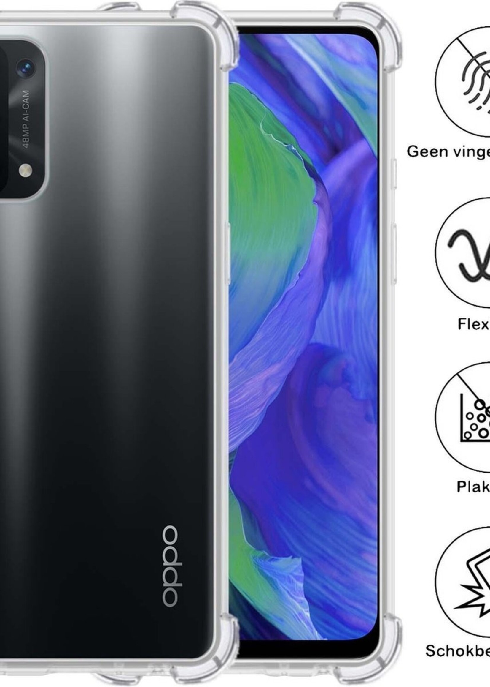 BTH Hoesje Geschikt voor OPPO A54 Hoesje Siliconen Shock Proof Case Hoes - Hoes Geschikt voor OPPO A54 Hoes Cover Case Shockproof - Transparant
