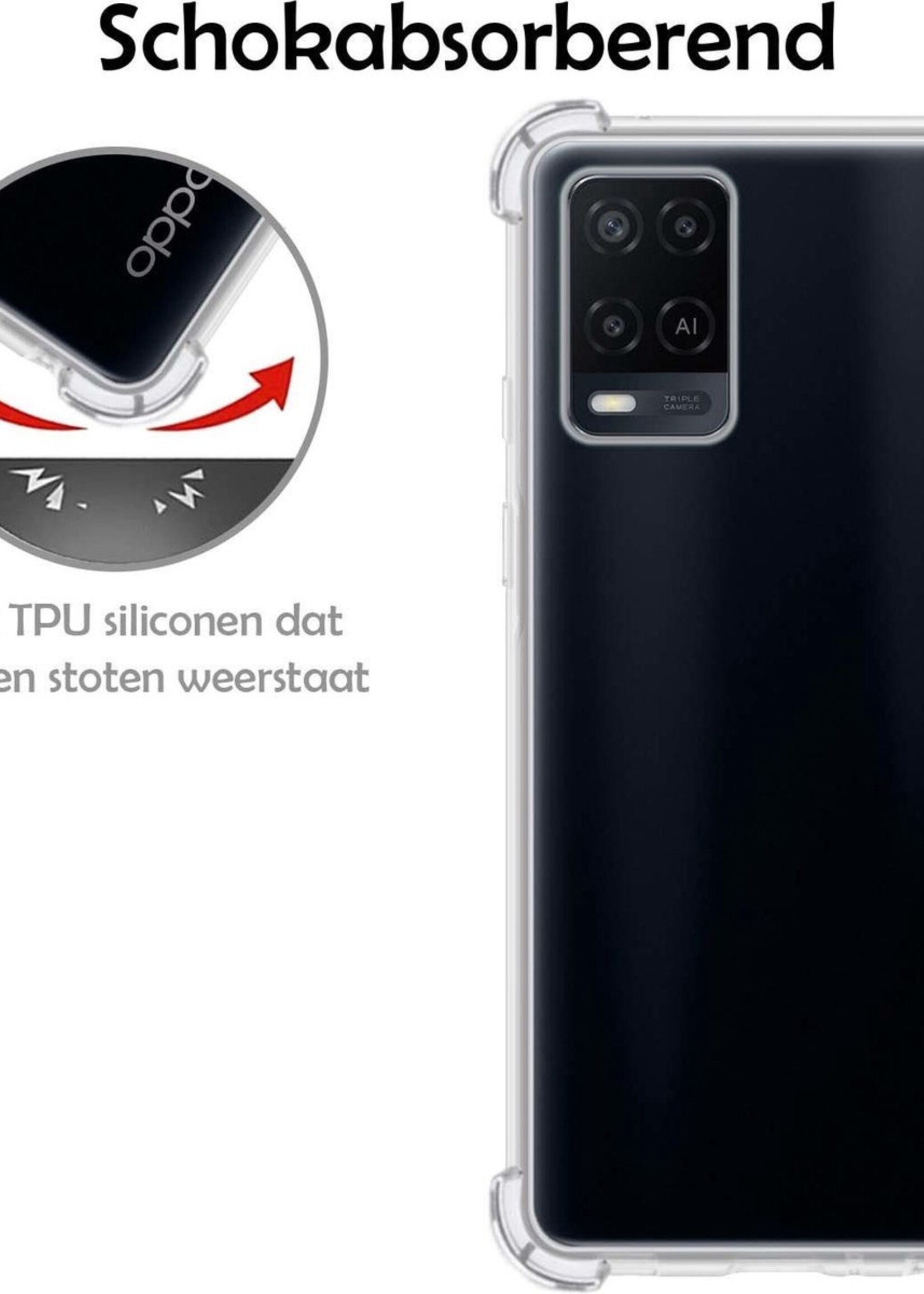 BTH Hoesje Geschikt voor OPPO A54 Hoesje Siliconen Shock Proof Case Hoes - Hoes Geschikt voor OPPO A54 Hoes Cover Case Shockproof - Transparant