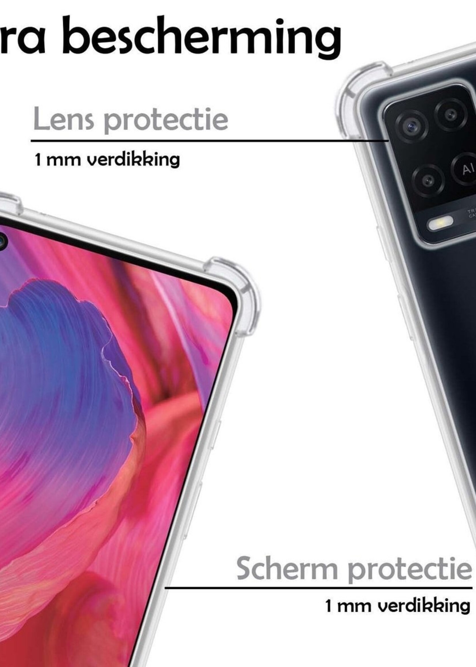 BTH Hoesje Geschikt voor OPPO A54 Hoesje Siliconen Shock Proof Case Hoes - Hoes Geschikt voor OPPO A54 Hoes Cover Case Shockproof - Transparant