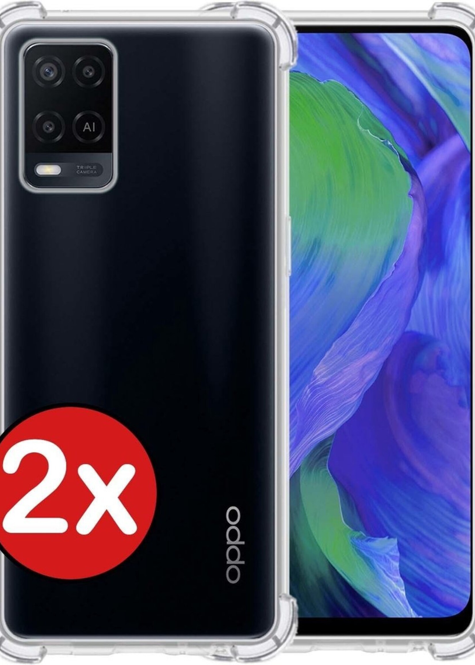 BTH Hoesje Geschikt voor OPPO A54 Hoesje Siliconen Shock Proof Case Hoes - Hoes Geschikt voor OPPO A54 Hoes Cover Case Shockproof - Transparant - 2 PACK