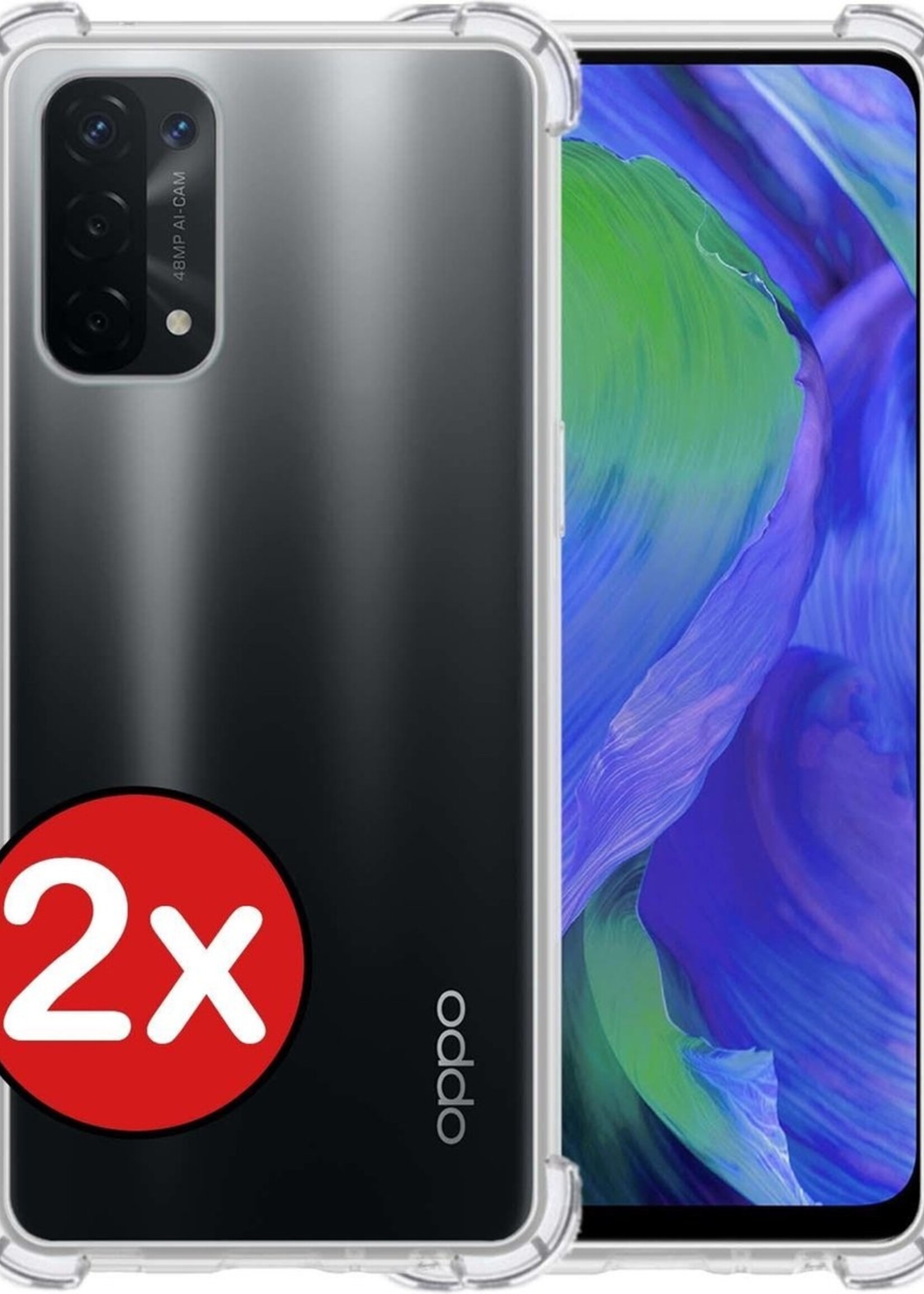 BTH Hoesje Geschikt voor OPPO A54 5G Hoesje Siliconen Shock Proof Case Hoes - Hoes Geschikt voor OPPO A54 5G Hoes Cover Case Shockproof - Transparant - 2 PACK