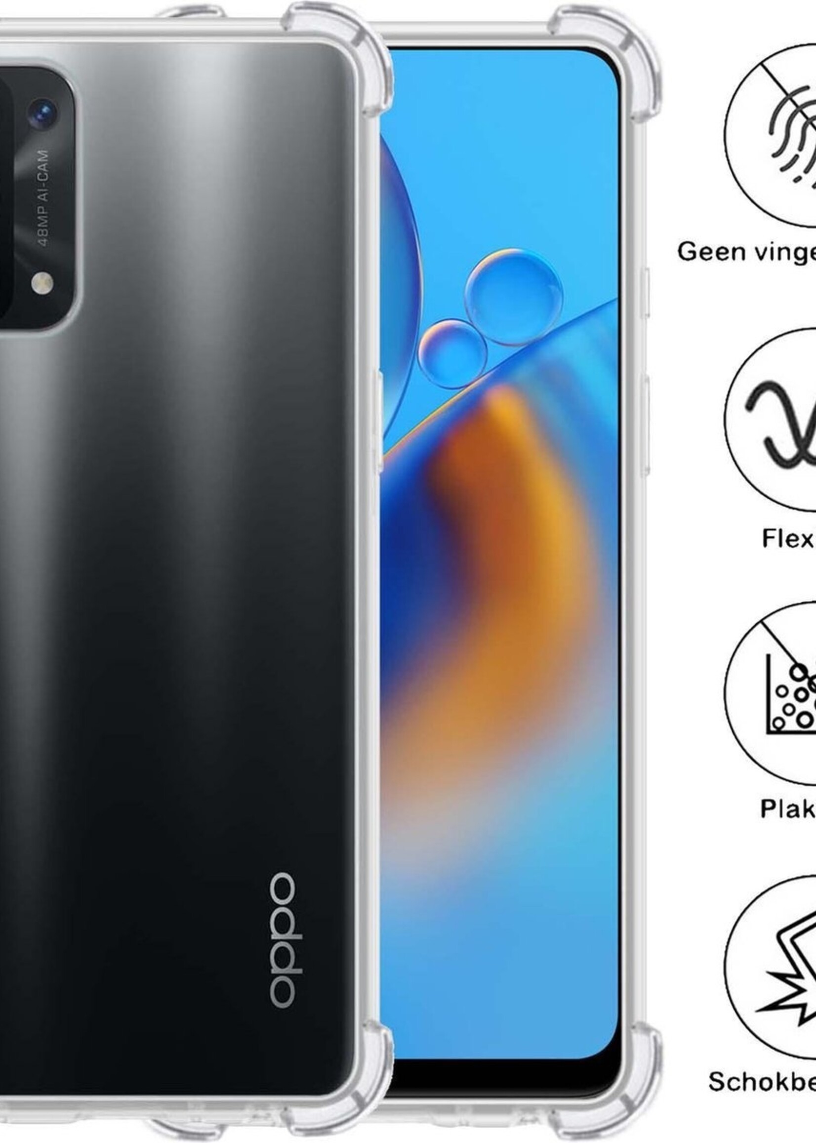 BTH Hoesje Geschikt voor OPPO A74 4G Hoesje Siliconen Shock Proof Case Hoes - Hoes Geschikt voor OPPO A74 4G Hoes Cover Case Shockproof - Transparant - 2 PACK