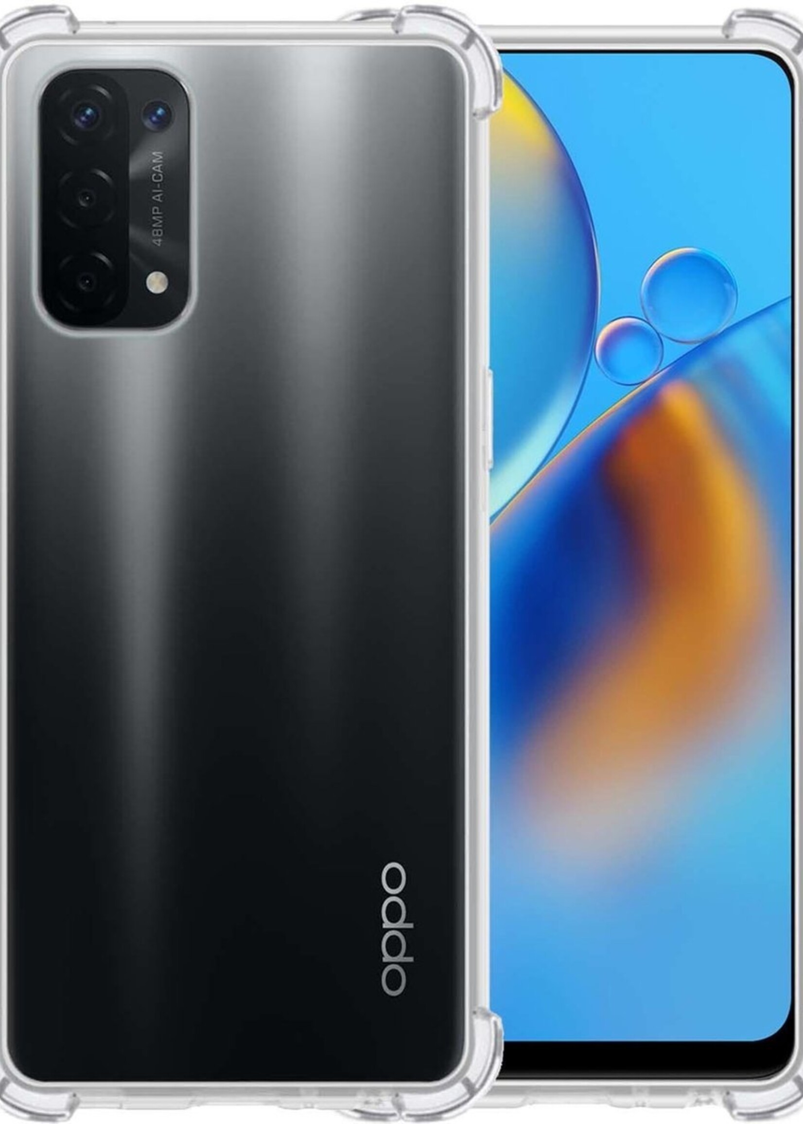 BTH Hoesje Geschikt voor OPPO A74 5G Hoesje Siliconen Shock Proof Case Hoes - Hoes Geschikt voor OPPO A74 5G Hoes Cover Case Shockproof - Transparant