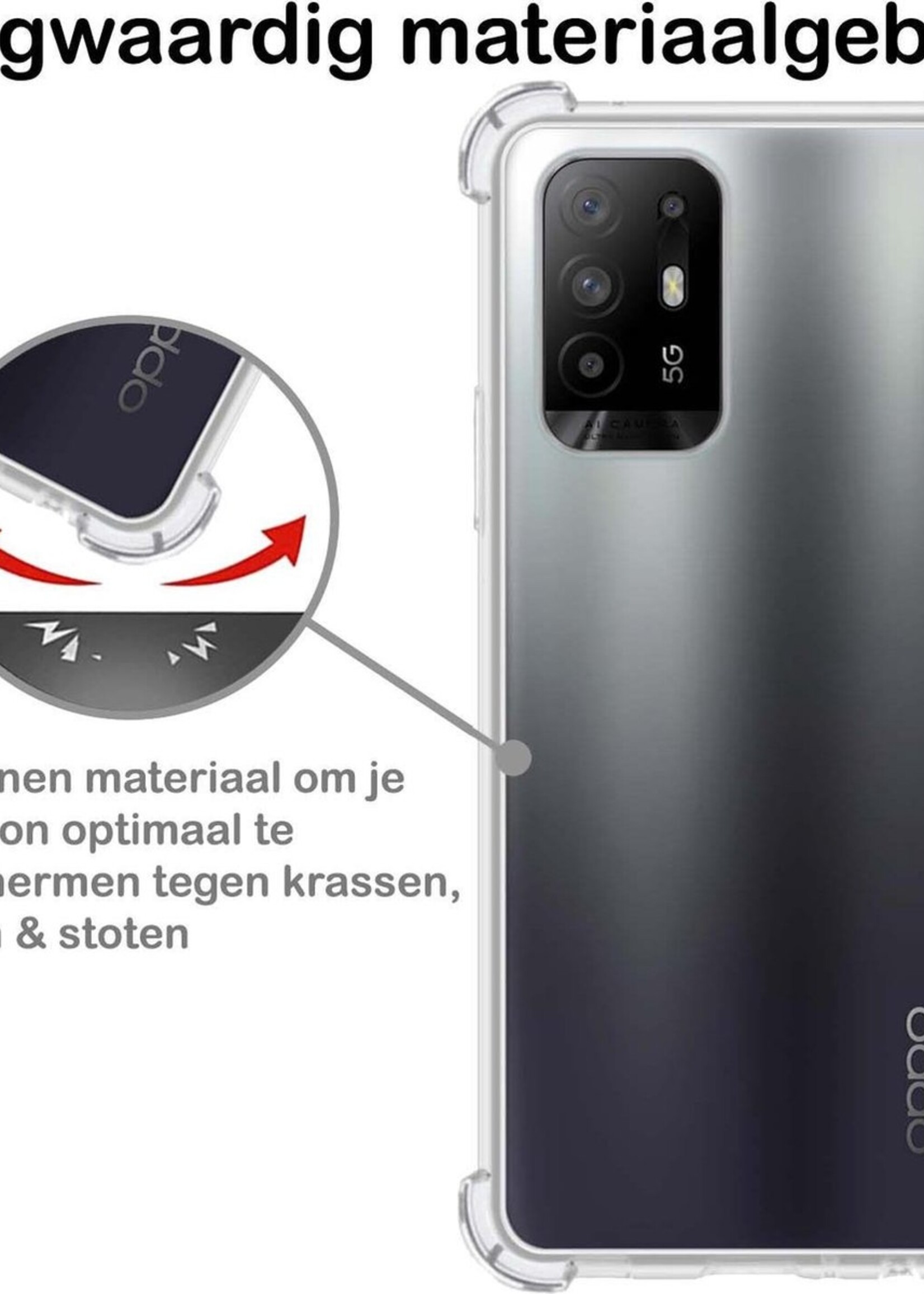 BTH Hoesje Geschikt voor OPPO A94 Hoesje Siliconen Shock Proof Case Hoes - Hoes Geschikt voor OPPO A94 Hoes Cover Case Shockproof - Transparant