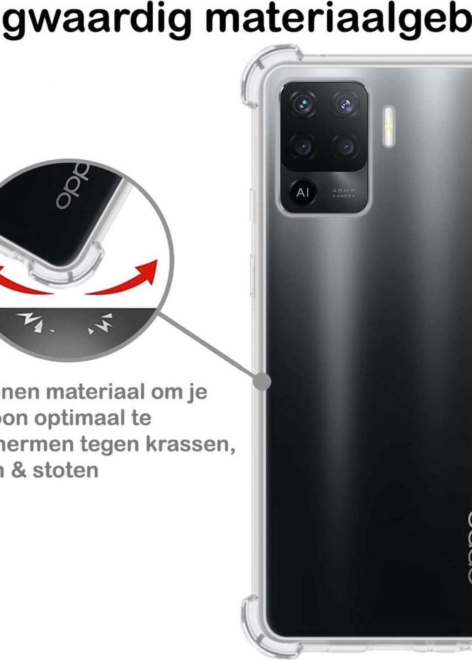 BTH Hoesje Geschikt voor OPPO A94 Hoesje Siliconen Shock Proof Case Hoes - Hoes Geschikt voor OPPO A94 Hoes Cover Case Shockproof - Transparant