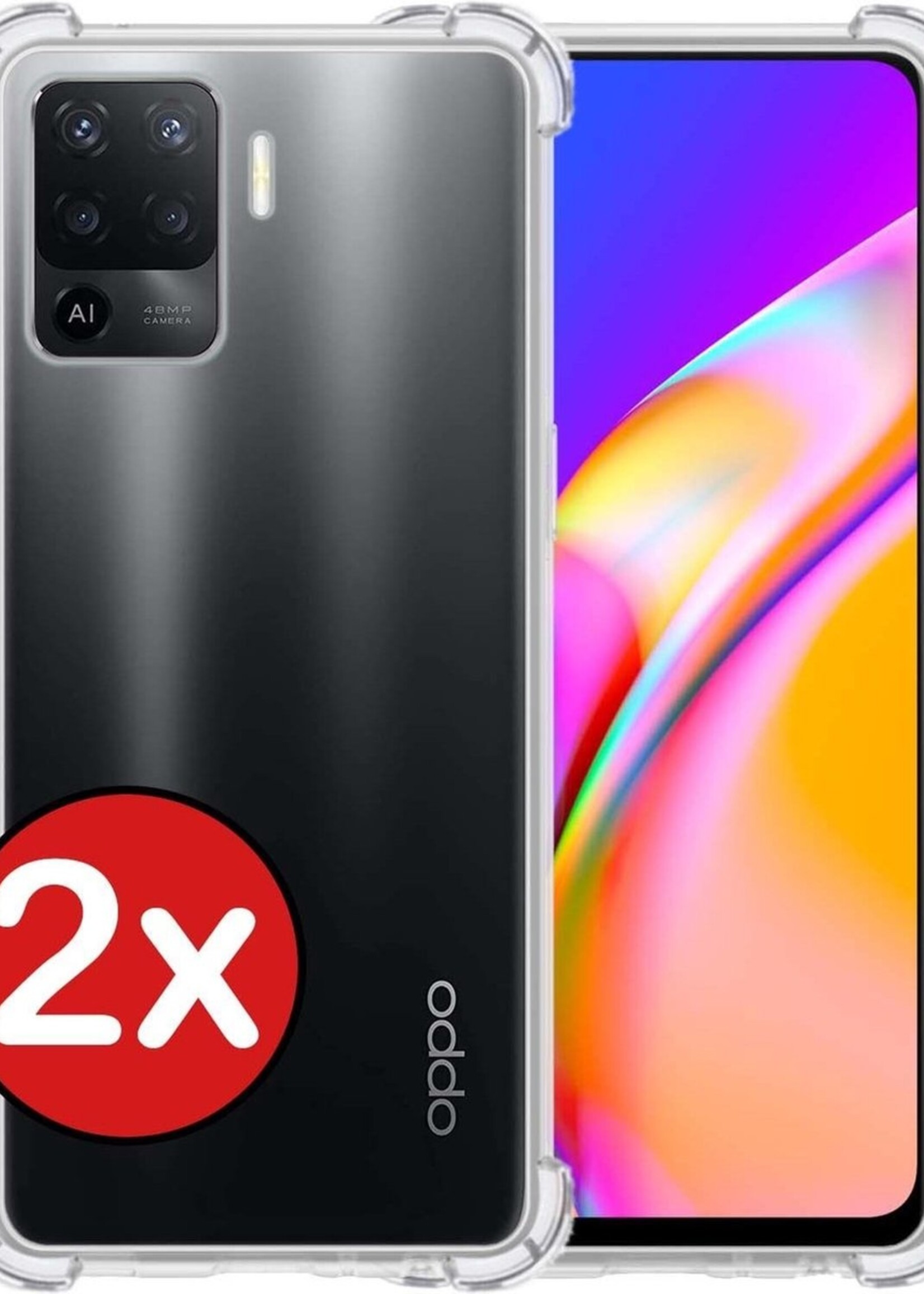BTH Hoesje Geschikt voor OPPO A94 Hoesje Siliconen Shock Proof Case Hoes - Hoes Geschikt voor OPPO A94 Hoes Cover Case Shockproof - Transparant - 2 PACK