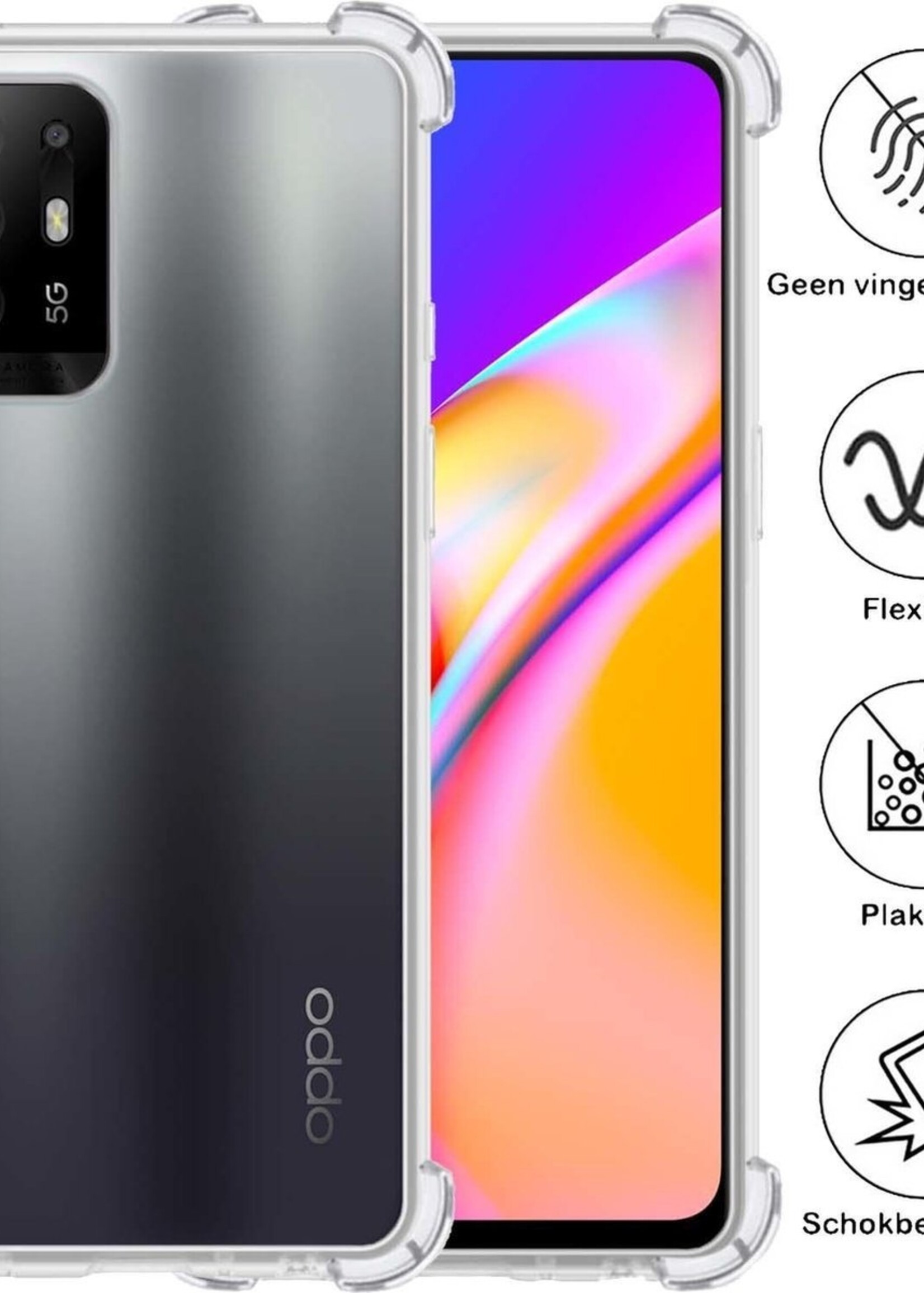 BTH Hoesje Geschikt voor OPPO A94 5G Hoesje Siliconen Shock Proof Case Hoes - Hoes Geschikt voor OPPO A94 5G Hoes Cover Case Shockproof - Transparant