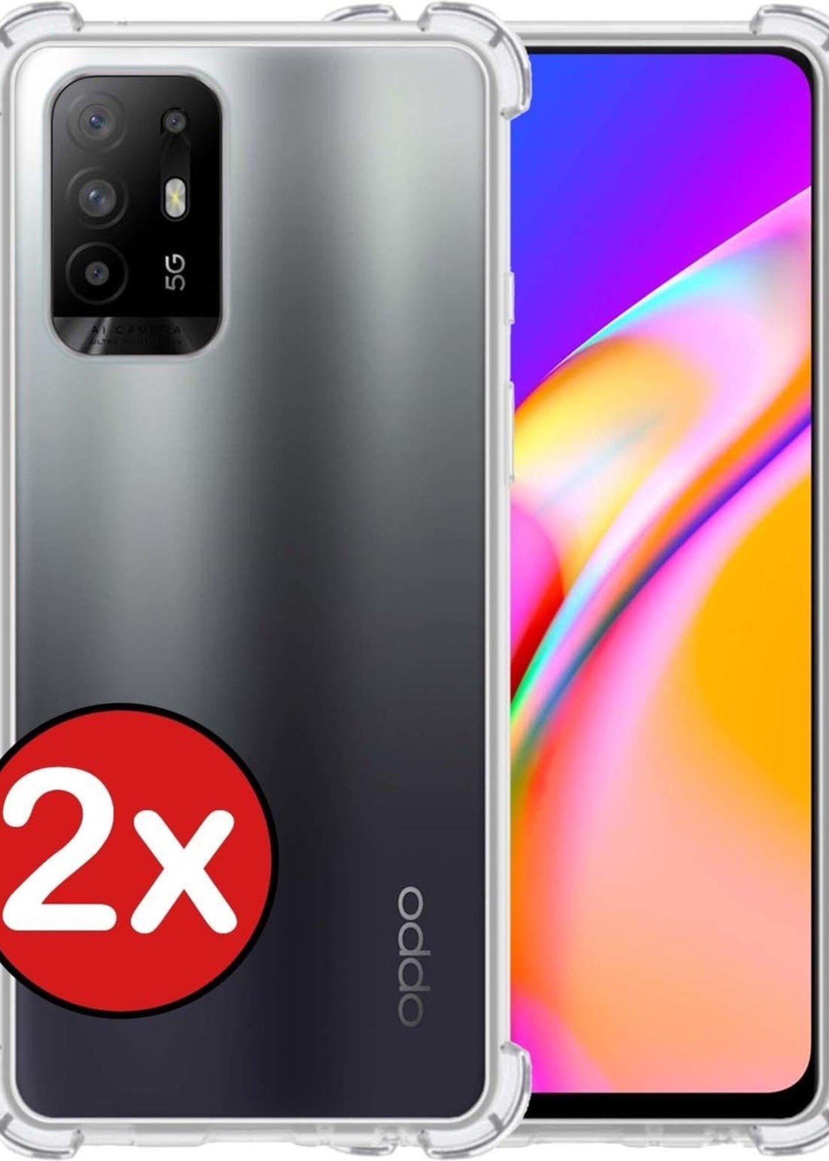 BTH Hoesje Geschikt voor OPPO A94 5G Hoesje Siliconen Shock Proof Case Hoes - Hoes Geschikt voor OPPO A94 5G Hoes Cover Case Shockproof - Transparant - 2 PACK