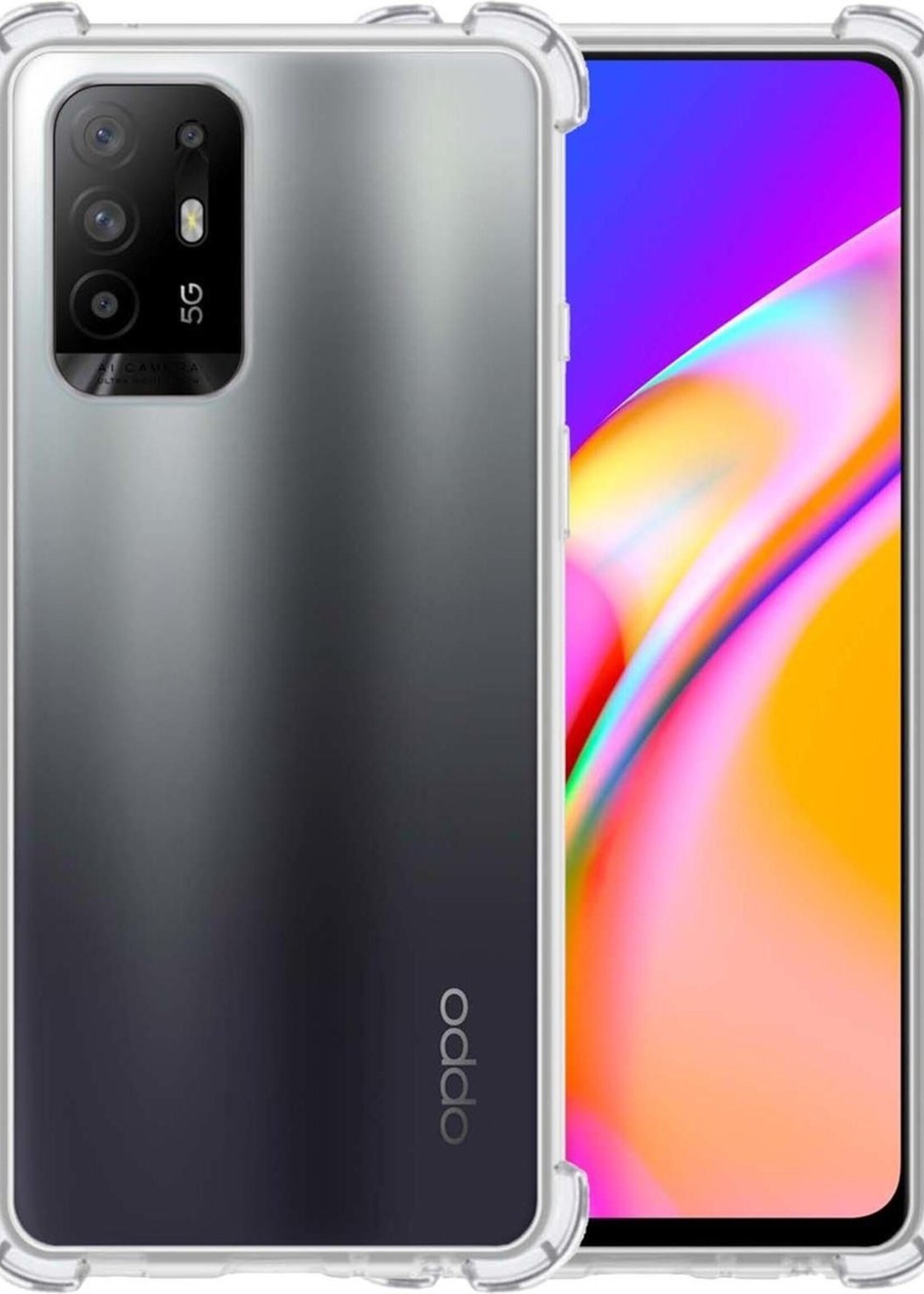 BTH Hoesje Geschikt voor OPPO A94 5G Hoesje Siliconen Shock Proof Case Hoes - Hoes Geschikt voor OPPO A94 5G Hoes Cover Case Shockproof - Transparant