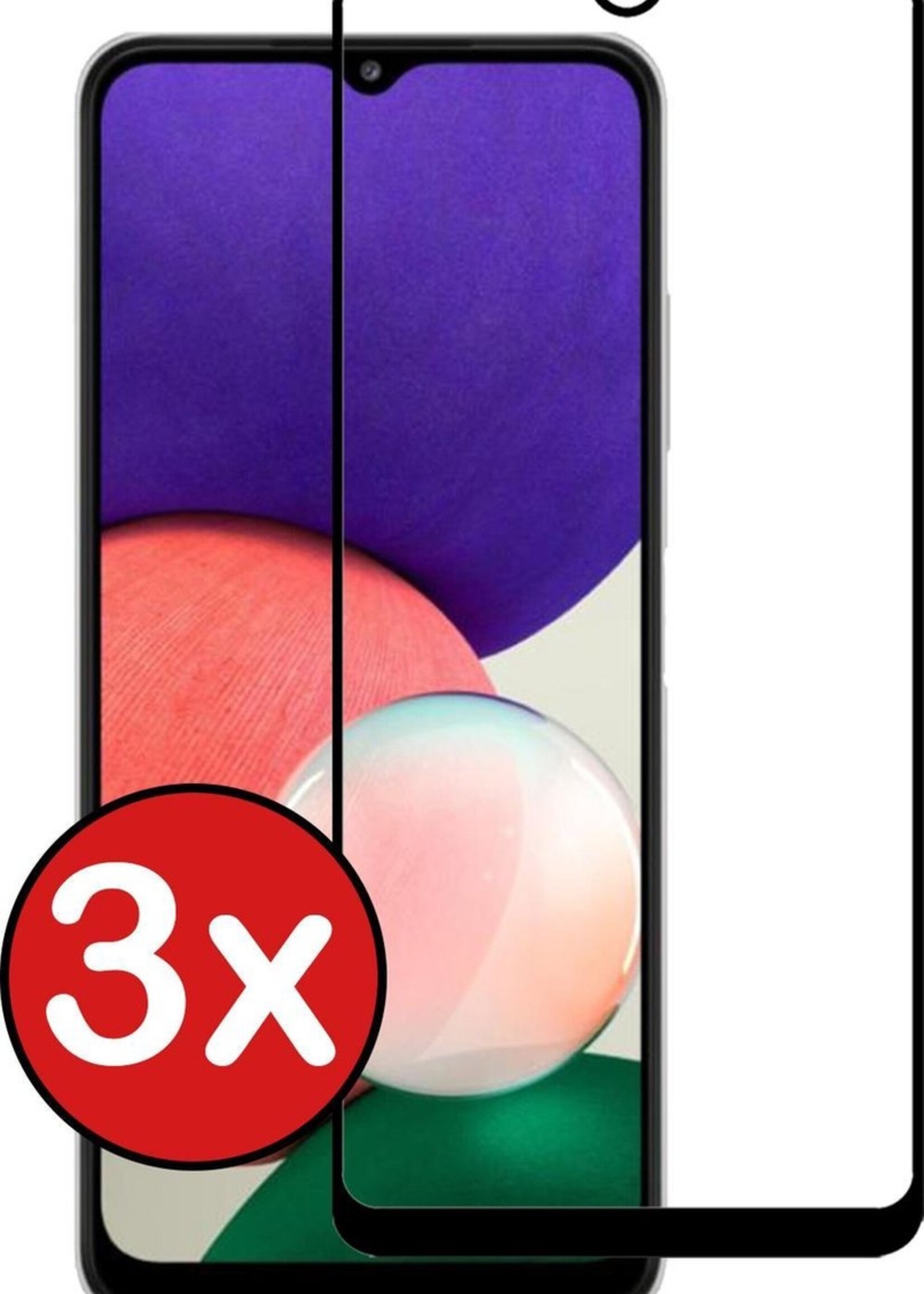 BTH Screenprotector Geschikt voor Samsung A22 4G Screenprotector Glas Gehard Tempered Glass Full Cover - Screenprotector Geschikt voor Samsung Galaxy A22 4G Screen Protector Screen Cover - 3 PACK