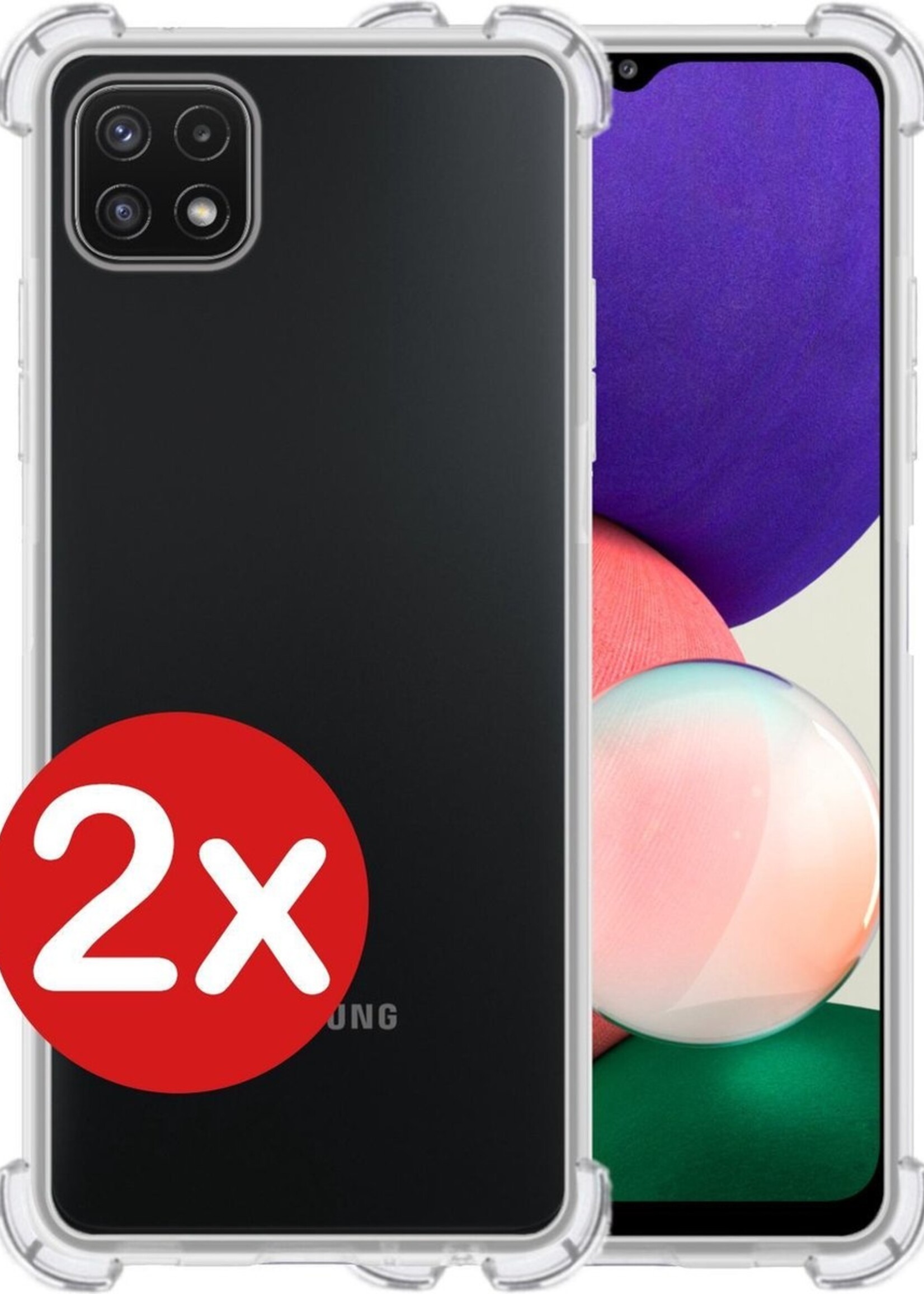 BTH Hoesje Geschikt voor Samsung A22 4G Hoesje Siliconen Shock Proof Case Hoes - Hoes Geschikt voor Samsung Galaxy A22 4G Hoes Cover Case Shockproof - Transparant - 2 PACK