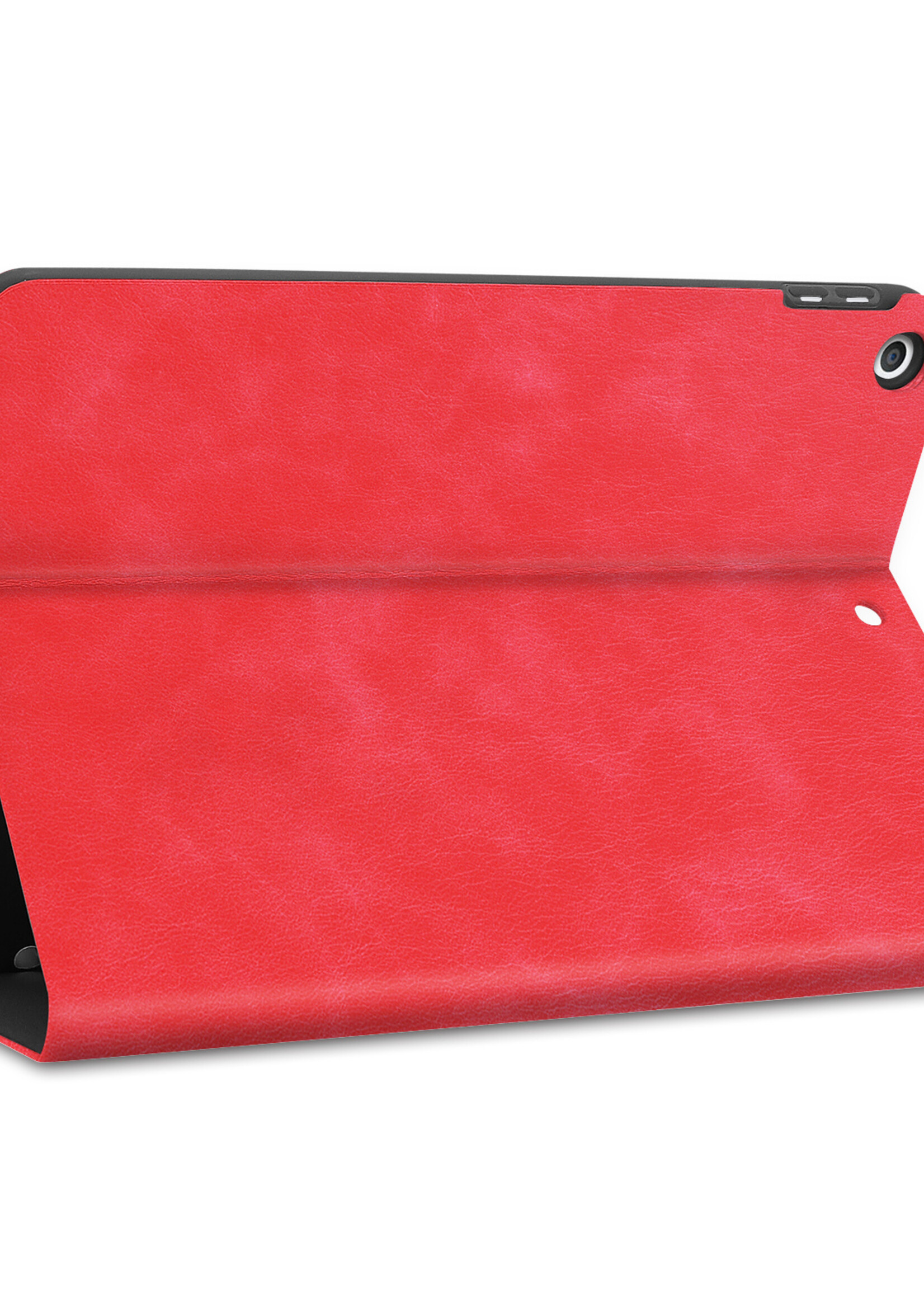 BTH Hoes Geschikt voor iPad 10.2 2021 Hoes Luxe Book Case Met Uitsparing Geschikt voor Apple Pencil Met Screenprotector - Hoesje Geschikt voor iPad 9 Hoesje Cover Case - Rood