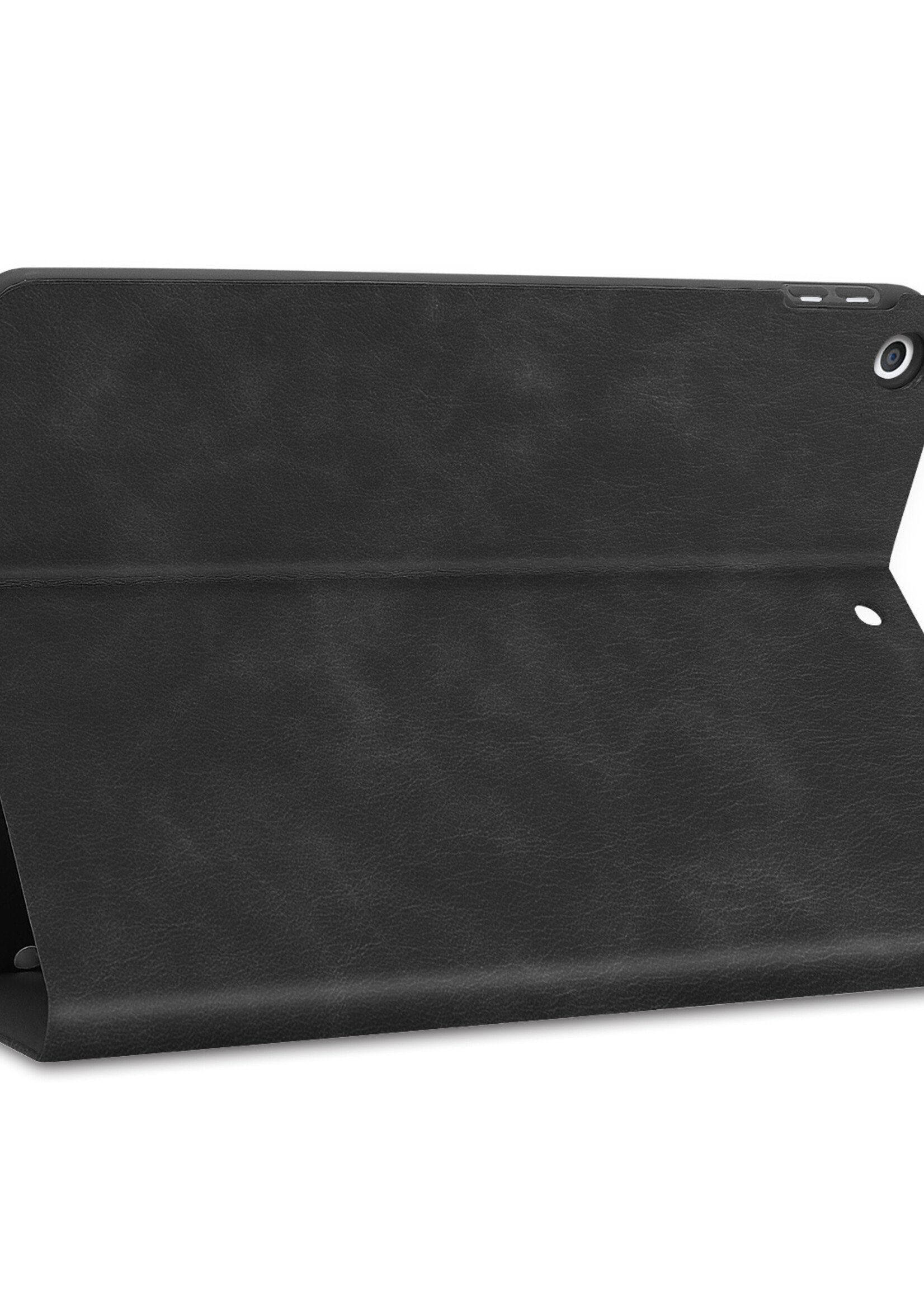 BTH Hoes Geschikt voor iPad 10.2 2021 Hoes Luxe Book Case Met Uitsparing Geschikt voor Apple Pencil Met Screenprotector - Hoesje Geschikt voor iPad 9 Hoesje Cover Case - Zwart
