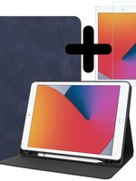 BTH BTH Luxe Lederen iPad 10.2 2021 Hoes En Screenprotector - Donkerblauw