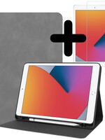 BTH BTH Luxe Lederen iPad 10.2 2021 Hoes En Screenprotector - Grijs