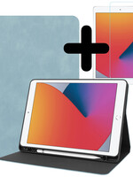 BTH BTH Luxe Lederen iPad 10.2 2021 Hoes En Screenprotector - Lichtblauw