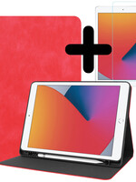 BTH BTH Luxe Lederen iPad 10.2 2021 Hoes En Screenprotector - Rood