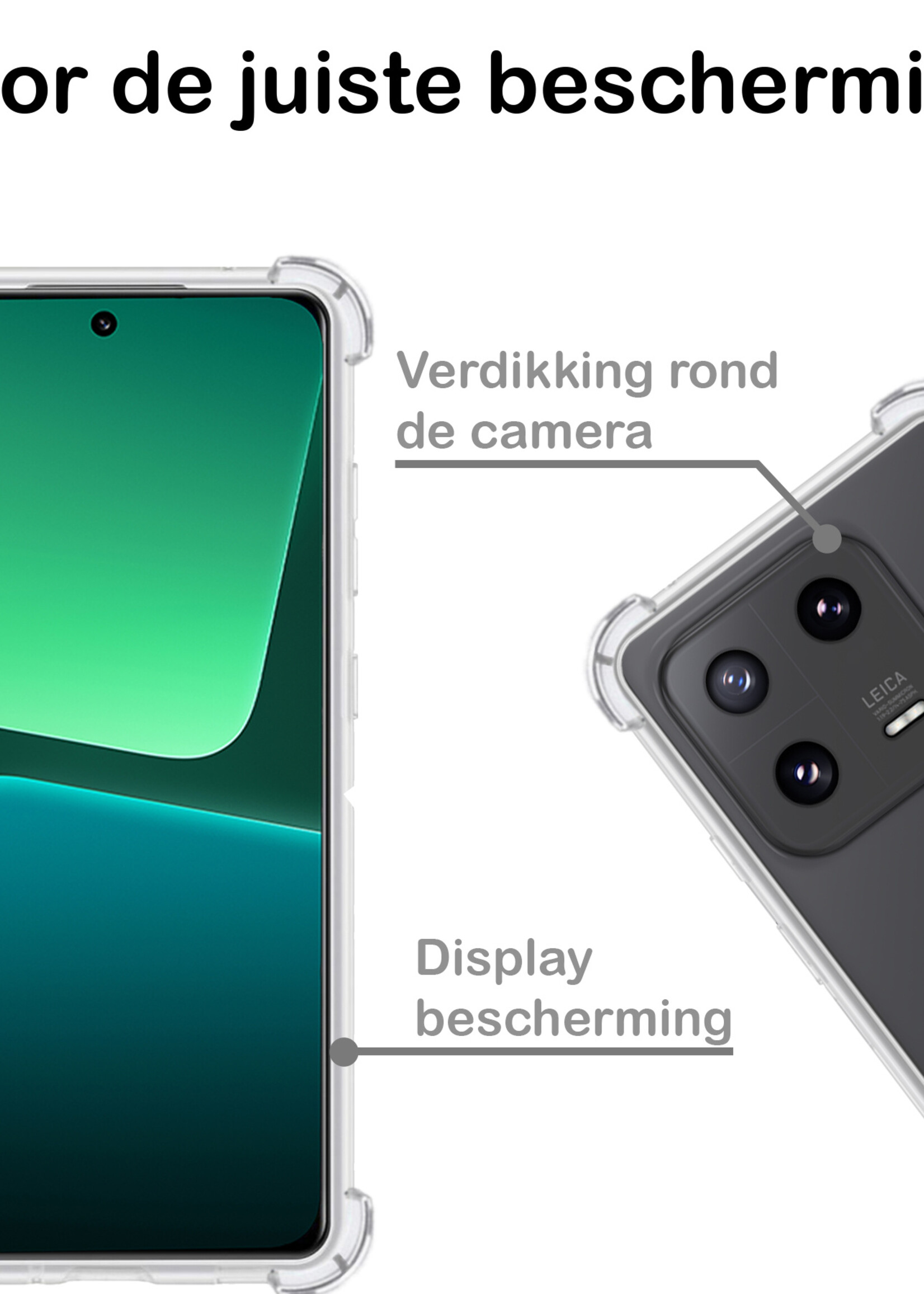 BTH Hoesje Geschikt voor Xiaomi 13 Hoesje Siliconen Shock Proof Case Hoes Met Screenprotector - Hoes Geschikt voor Xiaomi 13 Hoes Cover Case Shockproof - Transparant