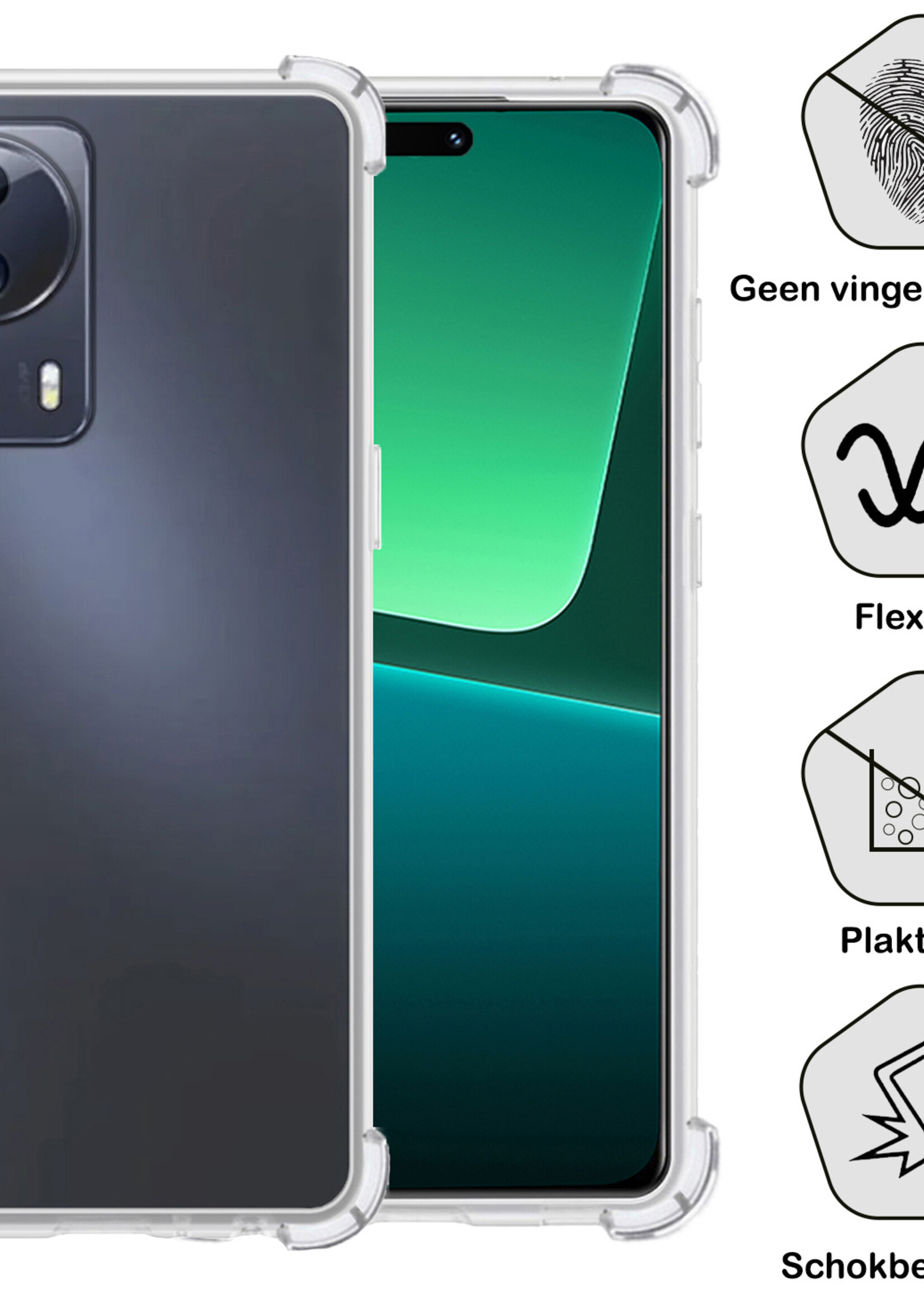 BTH Hoesje Geschikt voor Xiaomi 13 Lite Hoesje Siliconen Shock Proof Case Hoes Met Screenprotector - Hoes Geschikt voor Xiaomi 13 Lite Hoes Cover Case Shockproof - Transparant