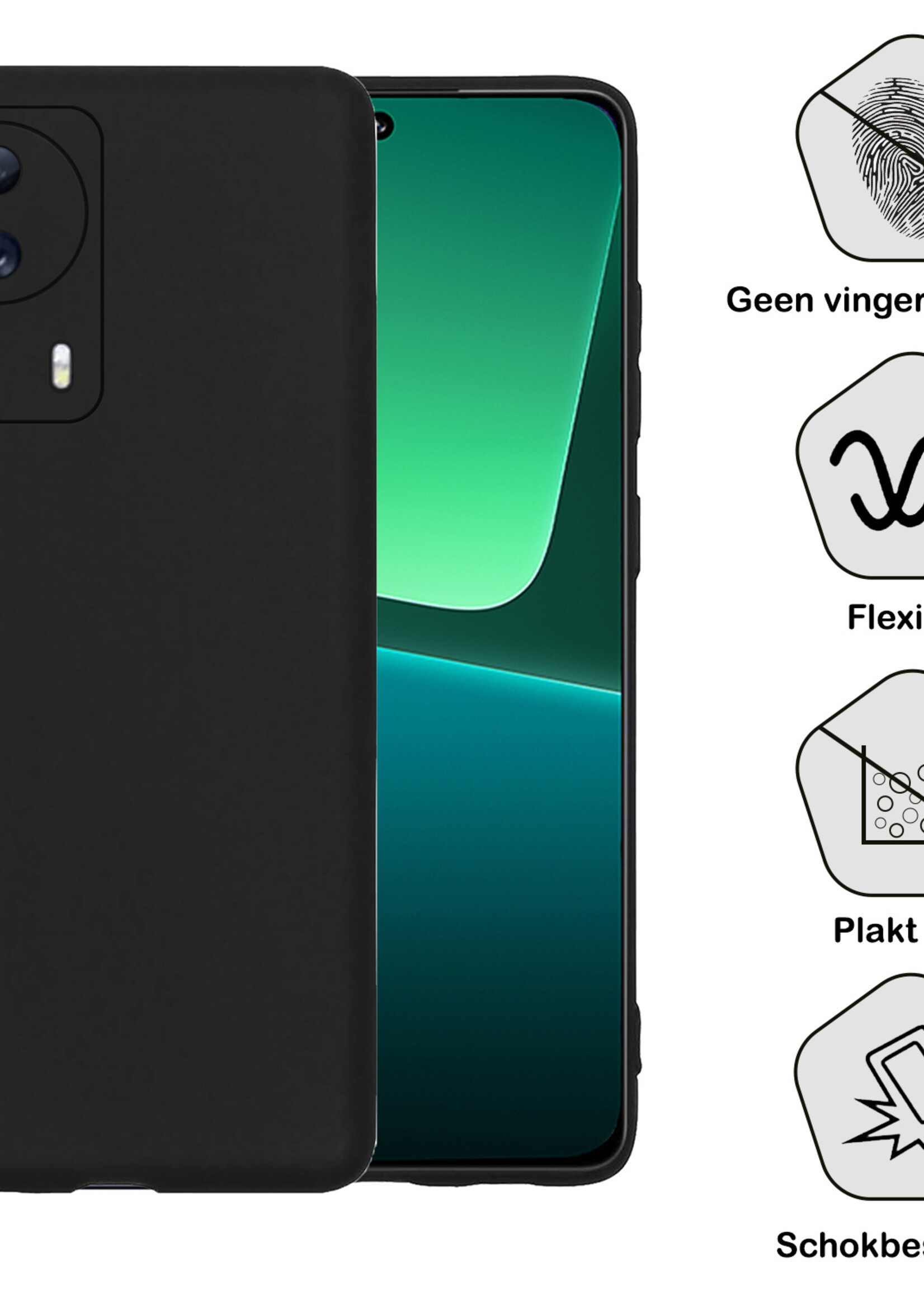 BTH Hoesje Geschikt voor Xiaomi 13 Lite Hoesje Siliconen Case Hoes Met 2x Screenprotector - Hoes Geschikt voor Xiaomi 13 Lite Hoes Cover Case - Zwart