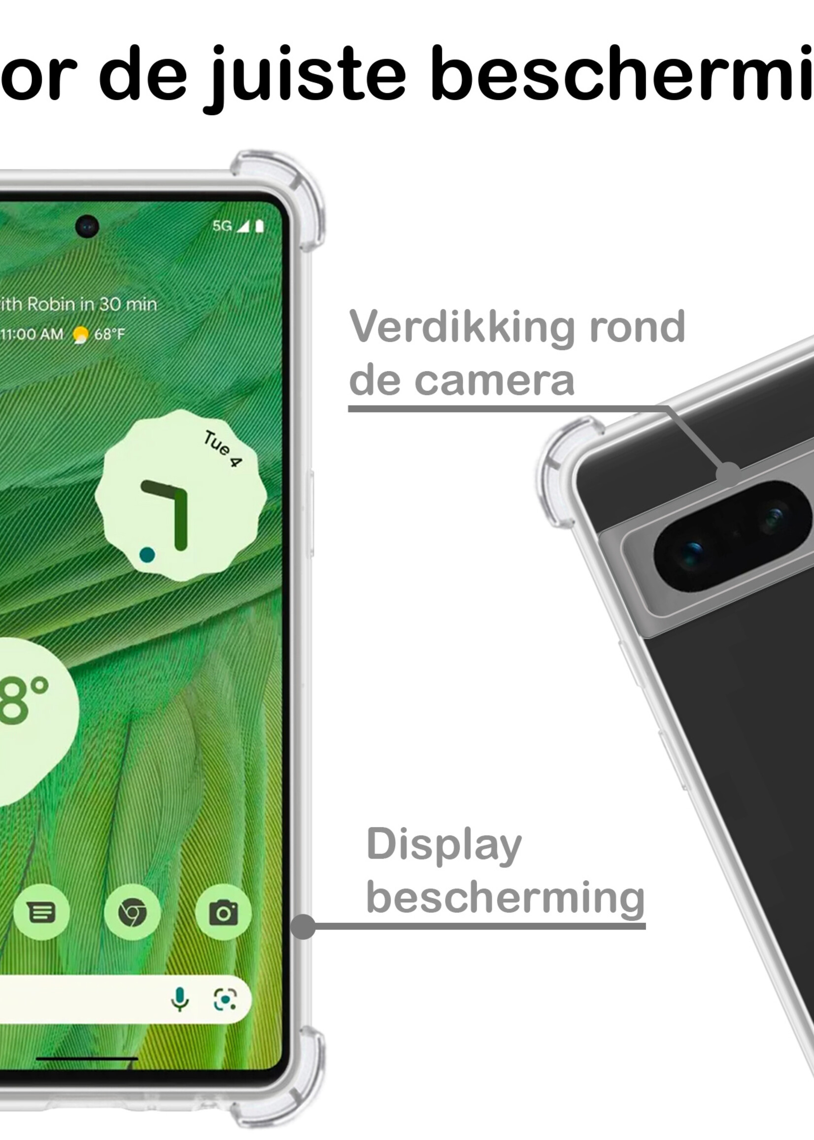 BTH Hoesje Geschikt voor Google Pixel 7A Hoesje Siliconen Shock Proof Case Hoes - Hoes Geschikt voor Google Pixel 7A Hoes Cover Case Shockproof - Transparant - 2 PACK