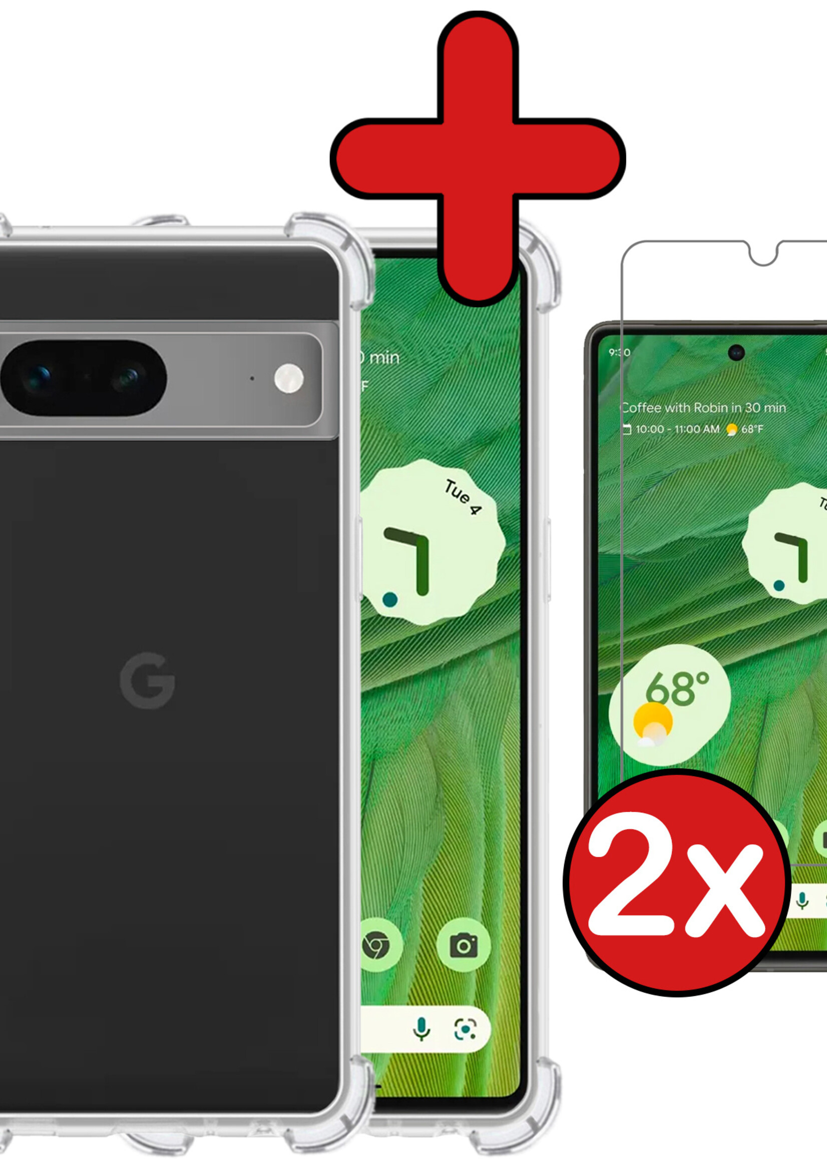 BTH Hoesje Geschikt voor Google Pixel 7A Hoesje Siliconen Case Hoes Met 2x Screenprotector - Hoes Geschikt voor Google Pixel 7A Hoes Cover Case - Transparant