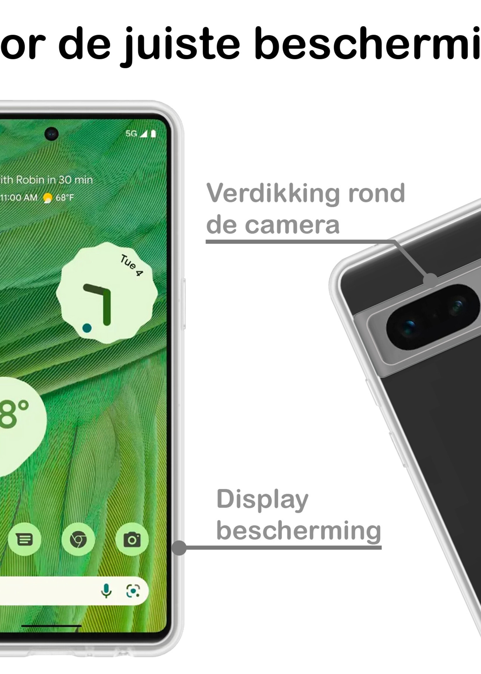 BTH Hoesje Geschikt voor Google Pixel 7A Hoesje Siliconen Case Hoes Met 2x Screenprotector - Hoes Geschikt voor Google Pixel 7A Hoes Cover Case - Transparant