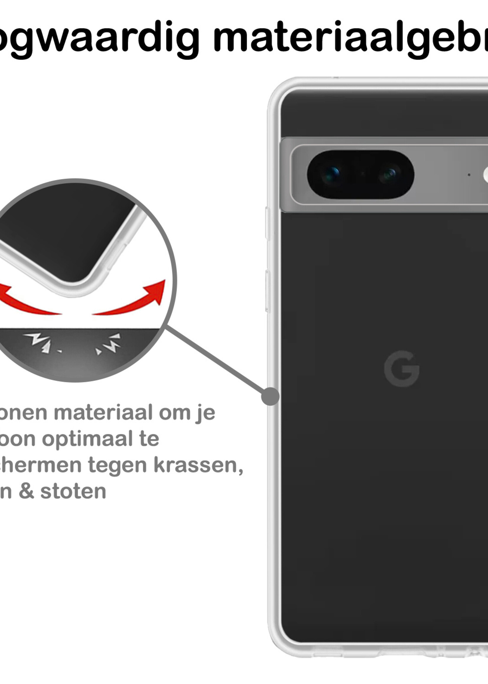 BTH Hoesje Geschikt voor Google Pixel 7A Hoesje Siliconen Case Hoes Met 2x Screenprotector - Hoes Geschikt voor Google Pixel 7A Hoes Cover Case - Transparant