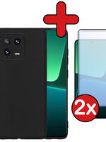 BTH BTH Xiaomi 13 Pro Hoesje Siliconen Met 2x Screenprotector - Zwart