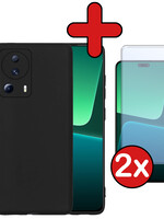 BTH BTH Xiaomi 13 Lite Hoesje Siliconen Met 2x Screenprotector - Zwart
