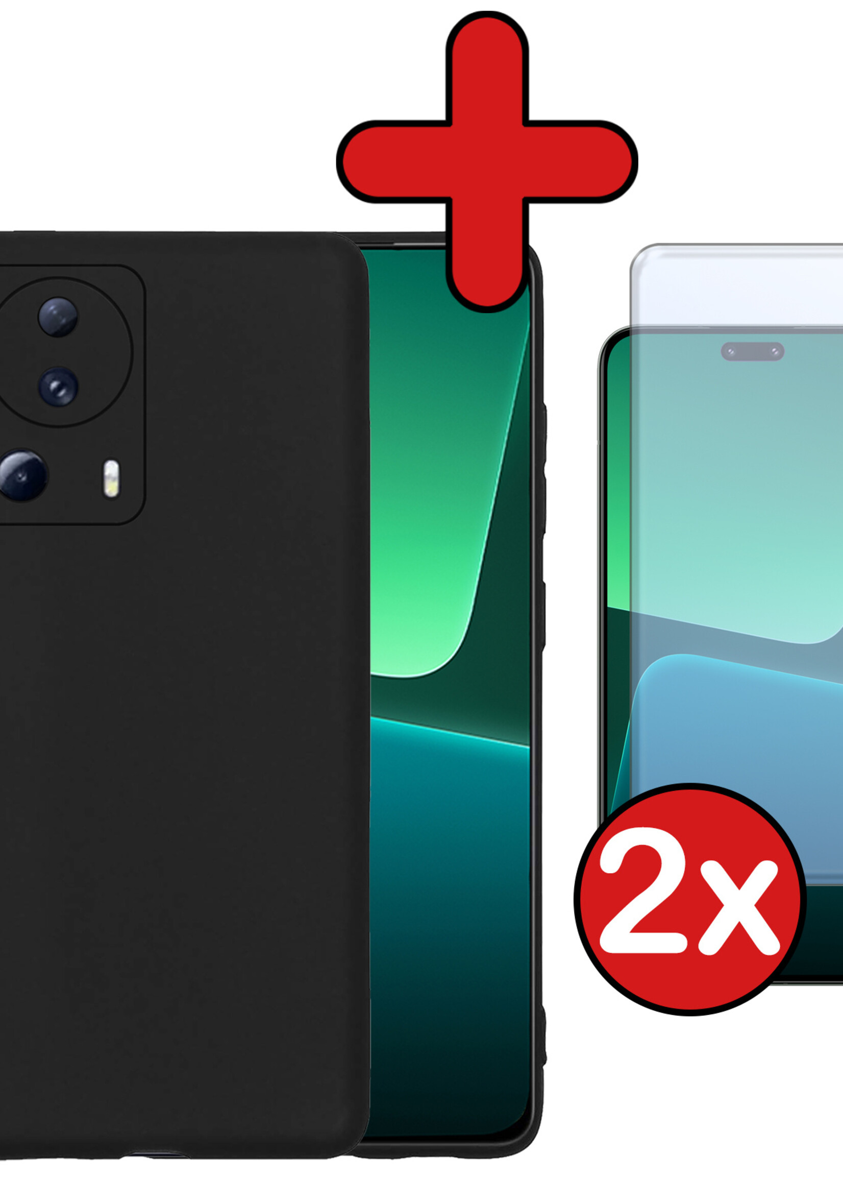 BTH Hoesje Geschikt voor Xiaomi 13 Lite Hoesje Siliconen Case Hoes Met 2x Screenprotector - Hoes Geschikt voor Xiaomi 13 Lite Hoes Cover Case - Zwart