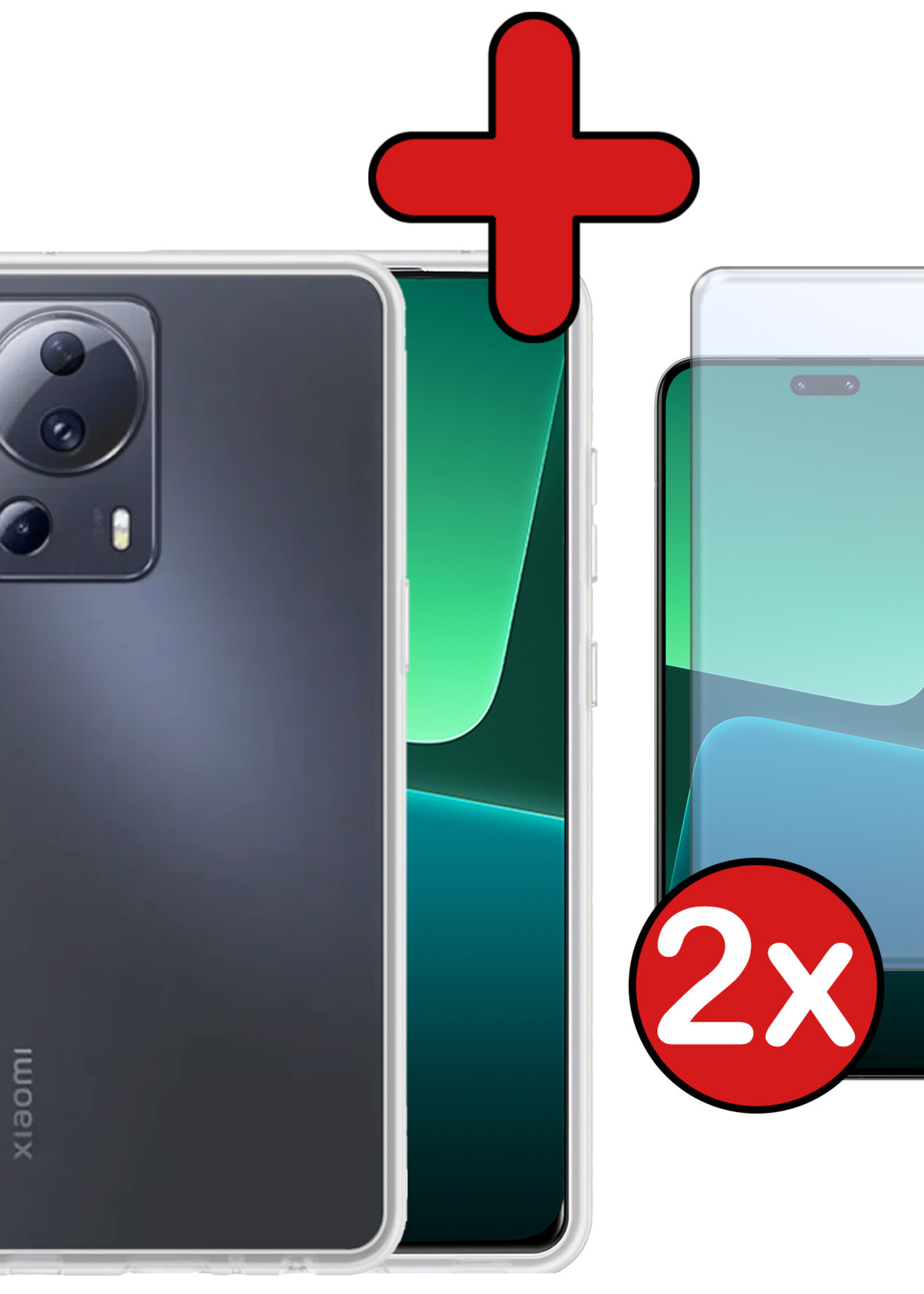 BTH Hoesje Geschikt voor Xiaomi 13 Lite Hoesje Siliconen Case Hoes Met 2x Screenprotector - Hoes Geschikt voor Xiaomi 13 Lite Hoes Cover Case - Transparant