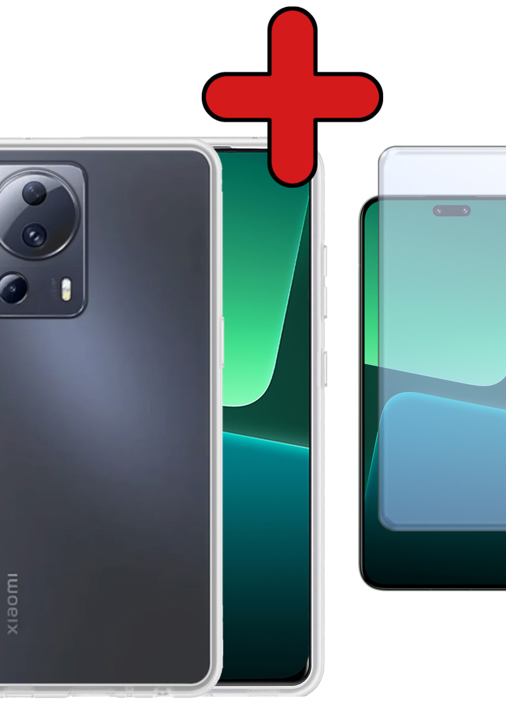 BTH Hoesje Geschikt voor Xiaomi 13 Lite Hoesje Siliconen Case Hoes Met Screenprotector - Hoes Geschikt voor Xiaomi 13 Lite Hoes Cover Case - Transparant