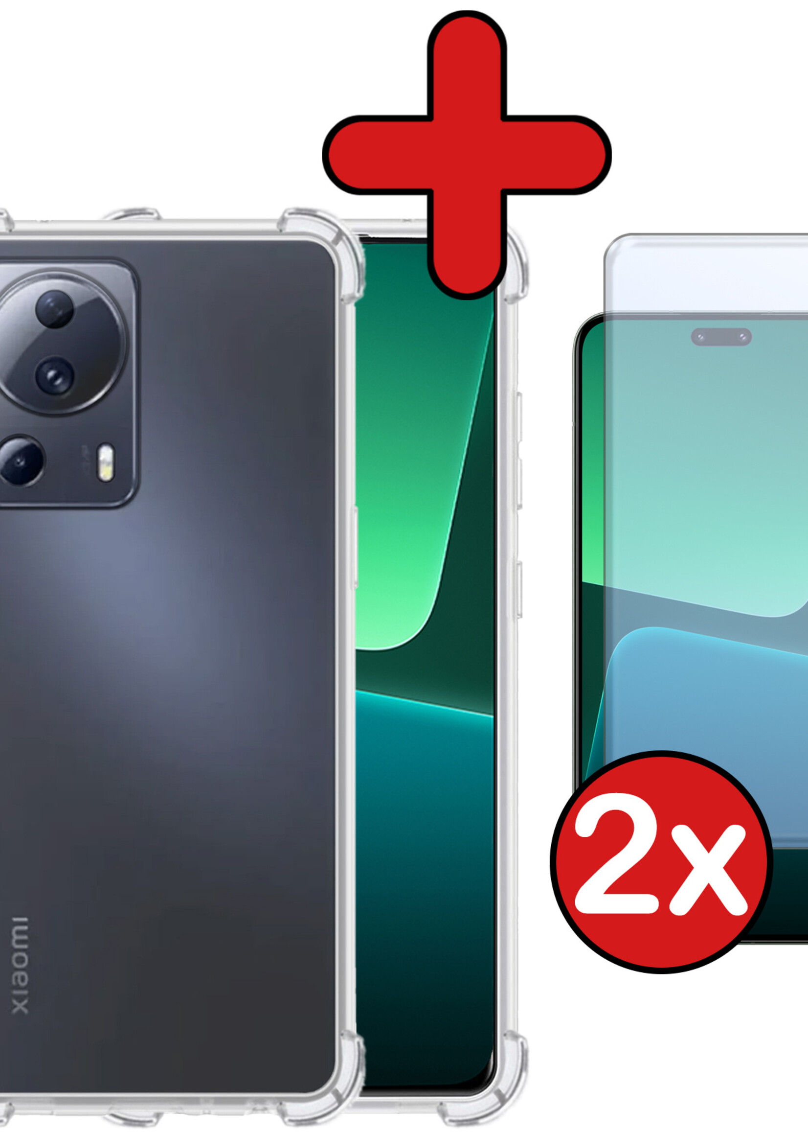 BTH Hoesje Geschikt voor Xiaomi 13 Lite Hoesje Siliconen Shock Proof Case Hoes Met 2x Screenprotector - Hoes Geschikt voor Xiaomi 13 Lite Hoes Cover Case Shockproof - Transparant