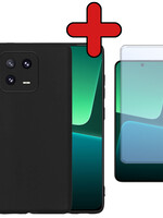 BTH BTH Xiaomi 13 Hoesje Siliconen Met Screenprotector - Zwart