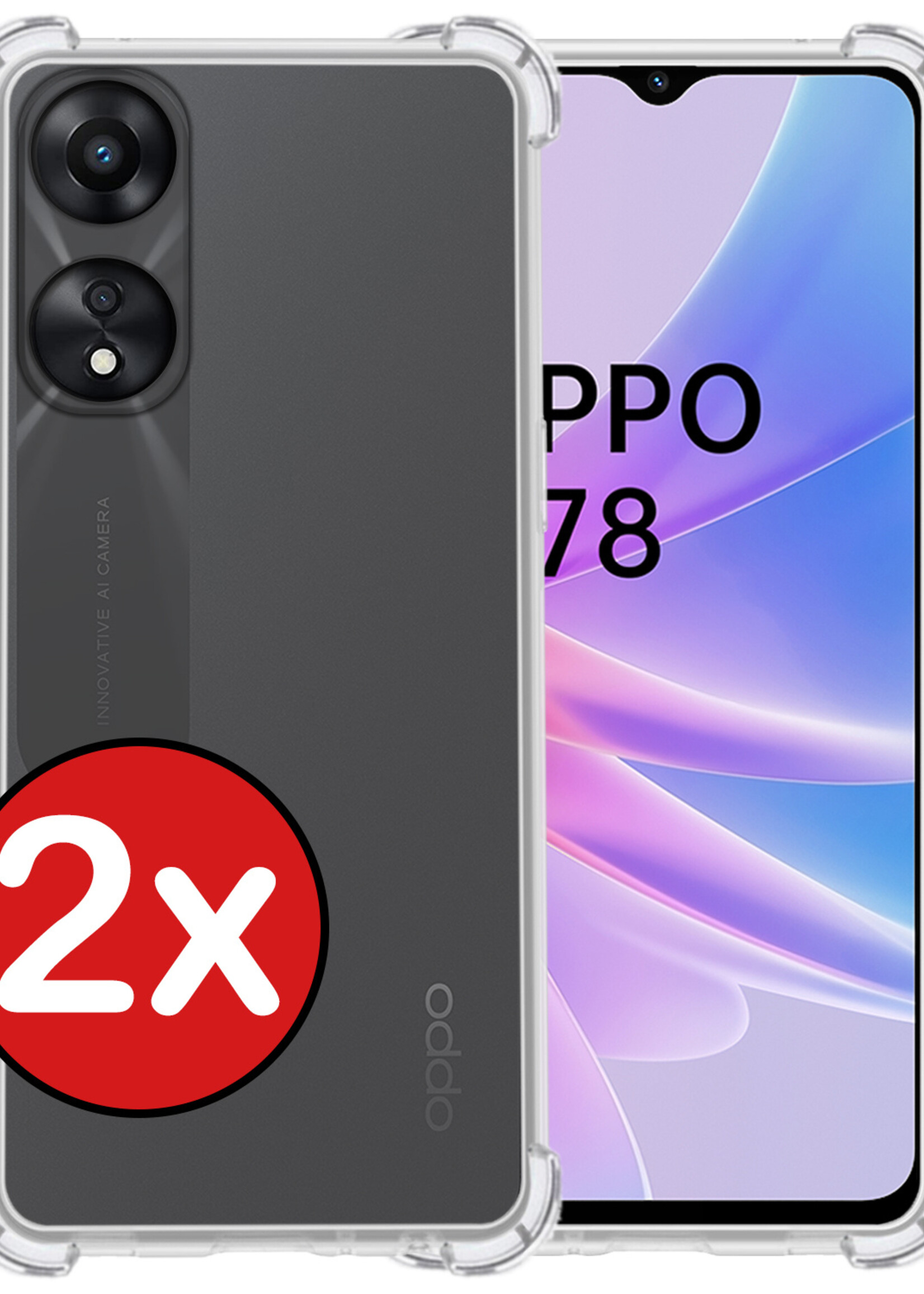 BTH Hoesje Geschikt voor OPPO A78 5G Hoesje Siliconen Shock Proof Case Hoes - Hoes Geschikt voor OPPO A78 Hoes Cover Case Shockproof - Transparant - 2 PACK