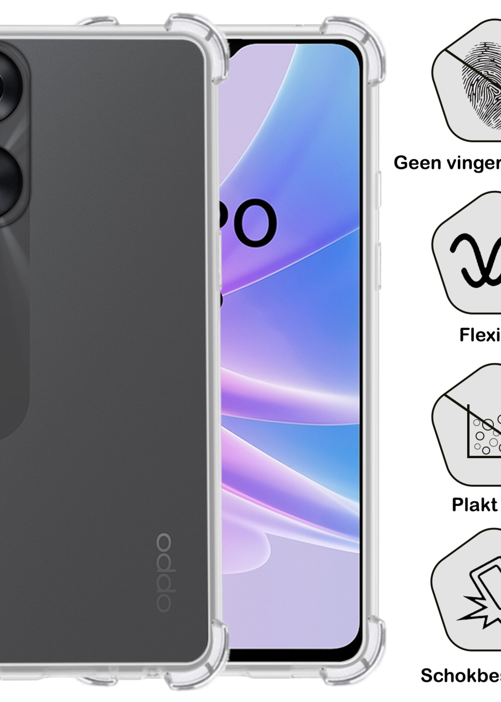BTH Hoesje Geschikt voor OPPO A78 5G Hoesje Siliconen Shock Proof Case Hoes - Hoes Geschikt voor OPPO A78 Hoes Cover Case Shockproof - Transparant - 2 PACK