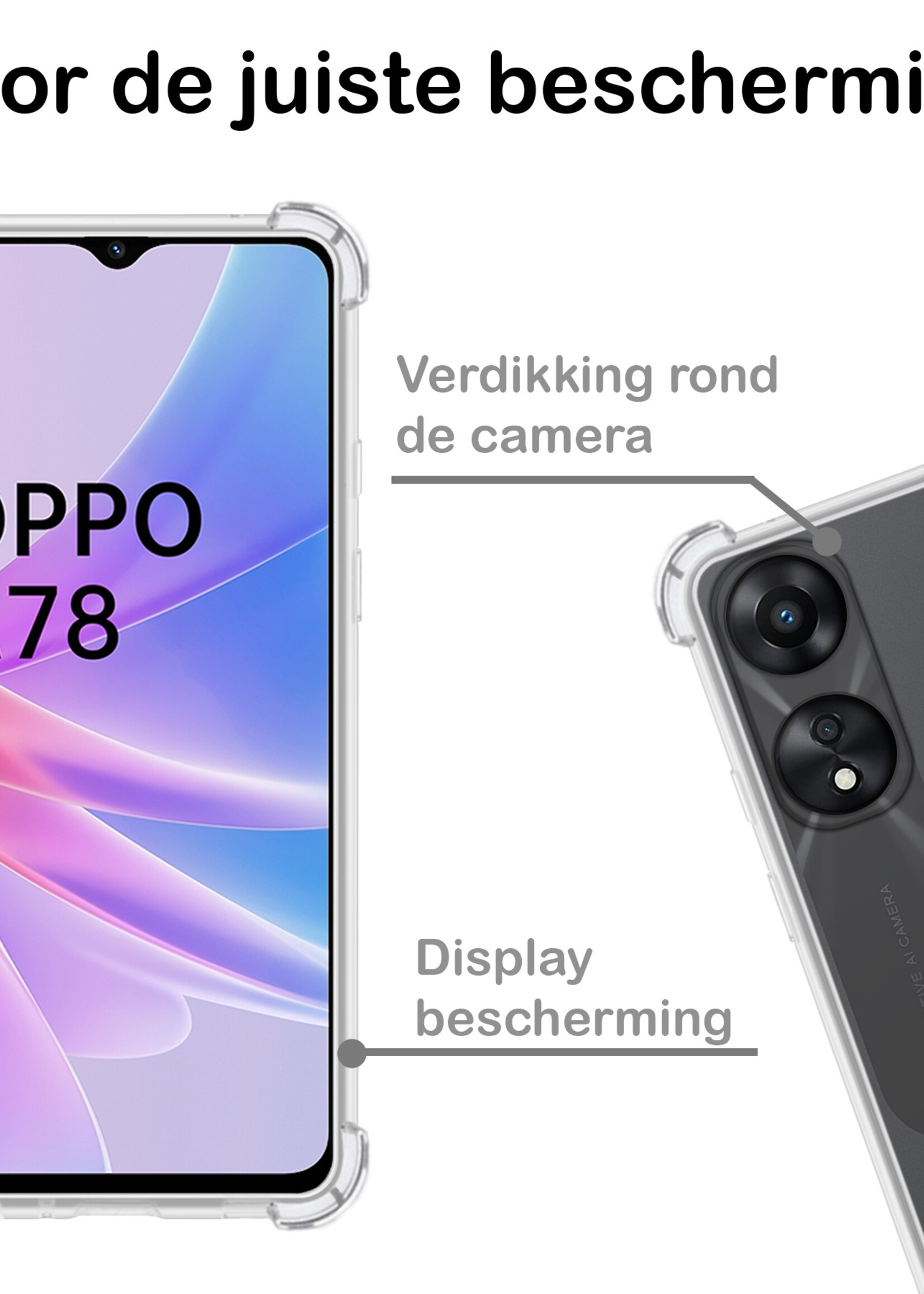 BTH Hoesje Geschikt voor OPPO A78 5G Hoesje Siliconen Shock Proof Case Hoes - Hoes Geschikt voor OPPO A78 Hoes Cover Case Shockproof - Transparant - 2 PACK