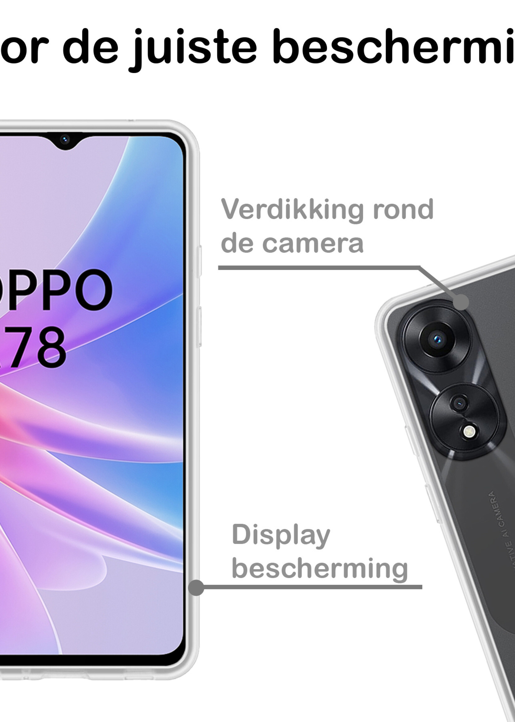 BTH Hoesje Geschikt voor OPPO A78 5G Hoesje Siliconen Case Hoes - Hoes Geschikt voor OPPO A78 Hoes Cover Case - Transparant