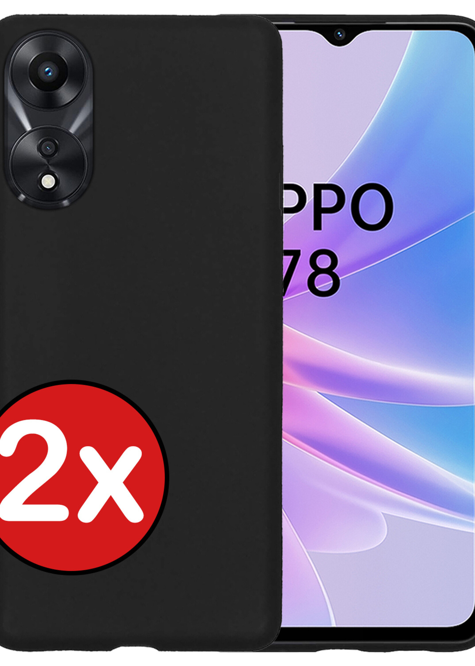 BTH Hoesje Geschikt voor OPPO A78 5G Hoesje Siliconen Case Hoes - Hoes Geschikt voor OPPO A78 Hoes Cover Case - Zwart - 2 PACK
