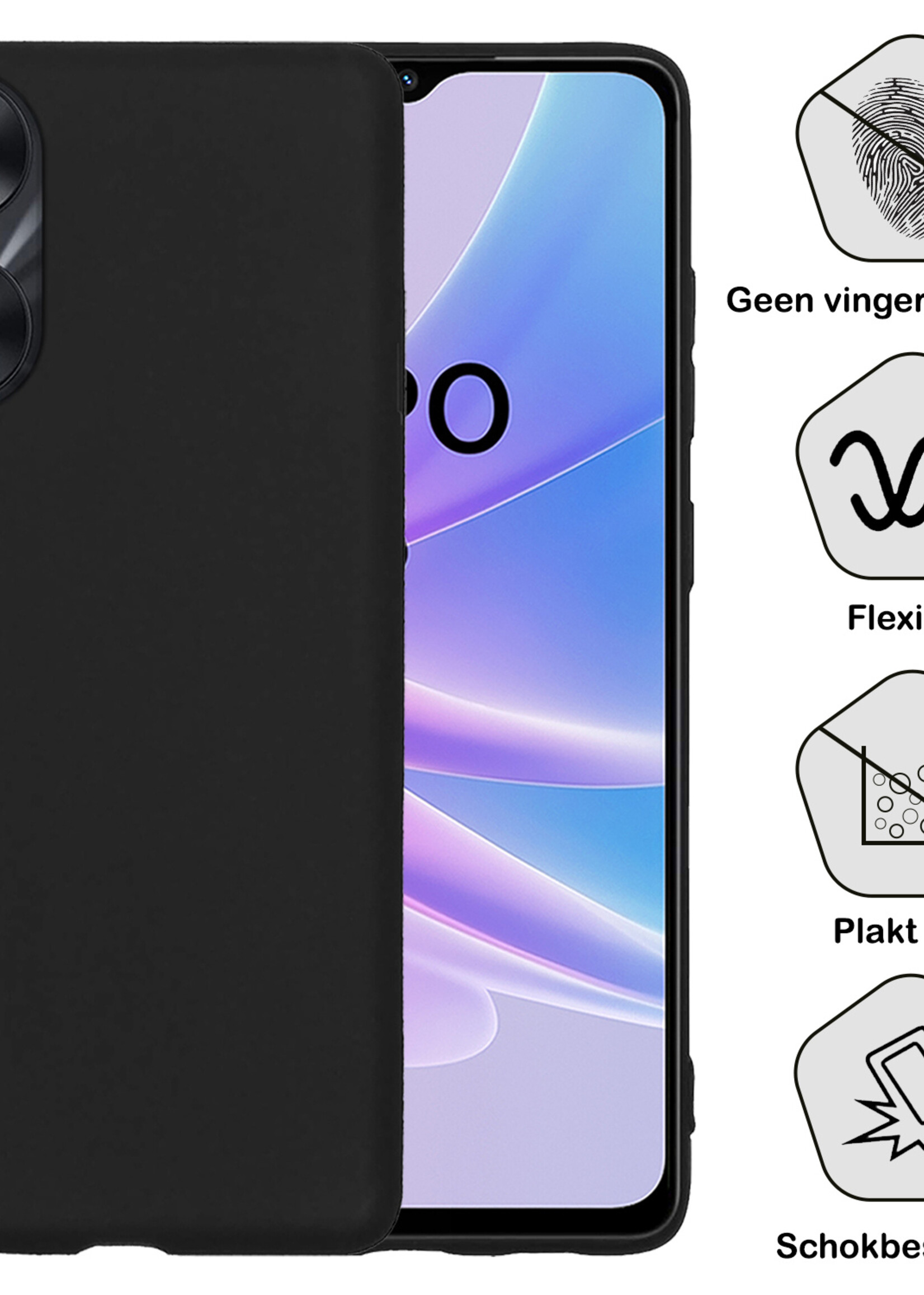 BTH Hoesje Geschikt voor OPPO A78 5G Hoesje Siliconen Case Hoes Met 2x Screenprotector - Hoes Geschikt voor OPPO A78 Hoes Cover Case - Zwart