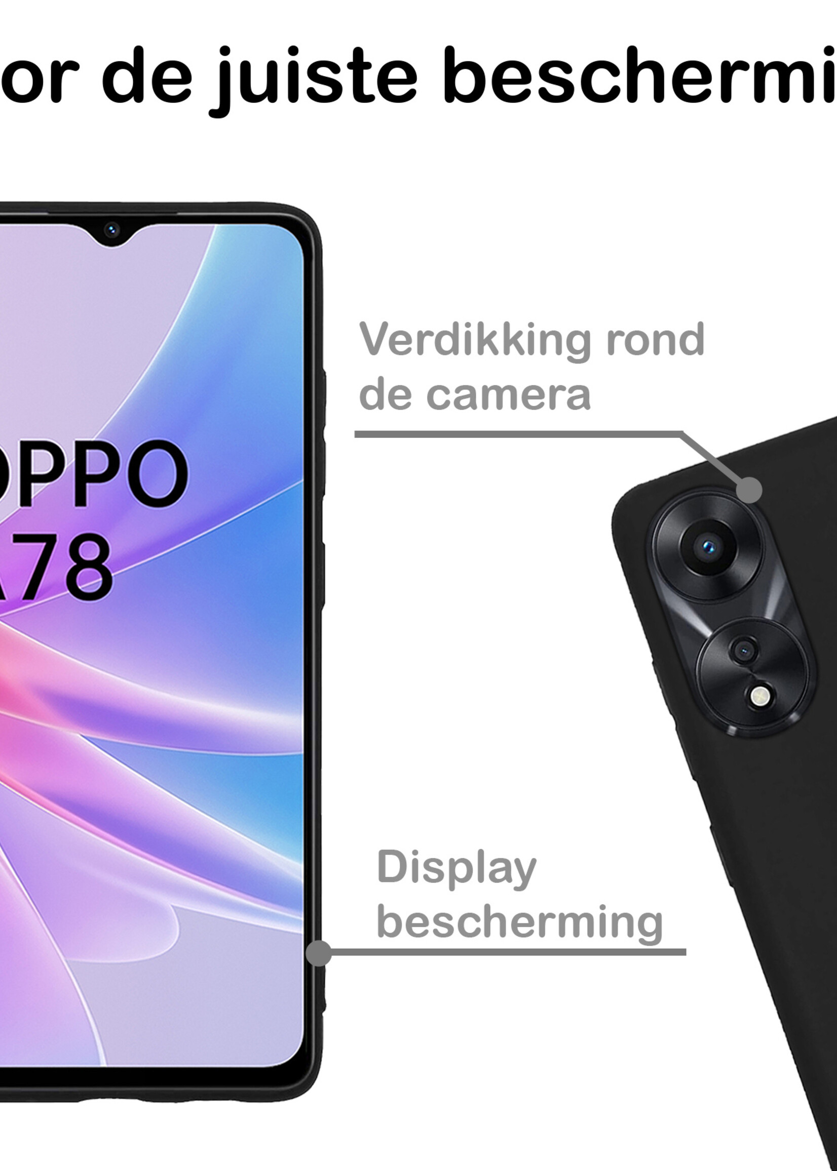 BTH Hoesje Geschikt voor OPPO A78 5G Hoesje Siliconen Case Hoes Met 2x Screenprotector - Hoes Geschikt voor OPPO A78 Hoes Cover Case - Zwart