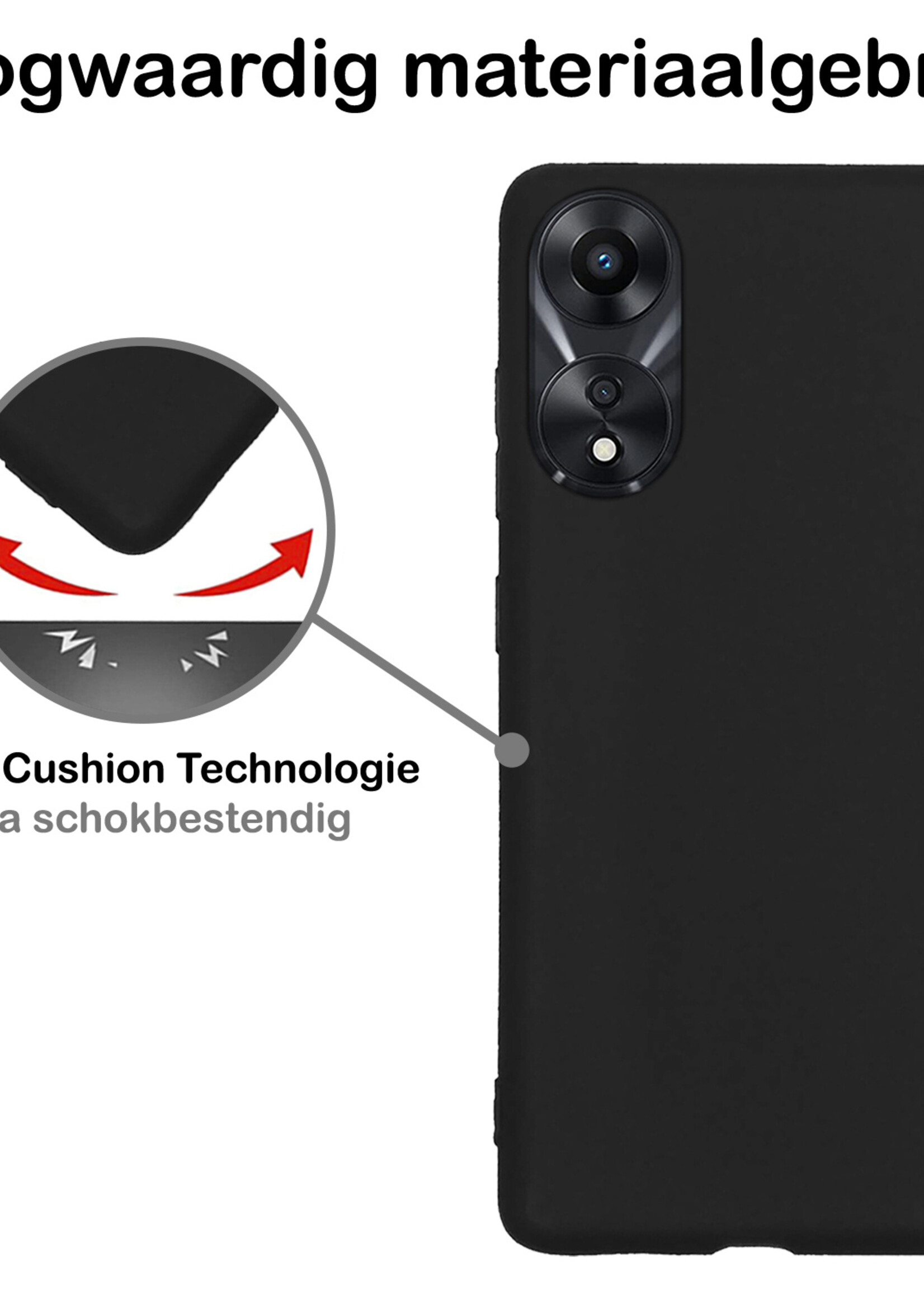 BTH Hoesje Geschikt voor OPPO A78 5G Hoesje Siliconen Case Hoes Met 2x Screenprotector - Hoes Geschikt voor OPPO A78 Hoes Cover Case - Zwart