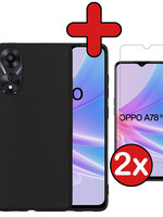 BTH BTH OPPO A78 Hoesje Siliconen Met 2x Screenprotector - Zwart