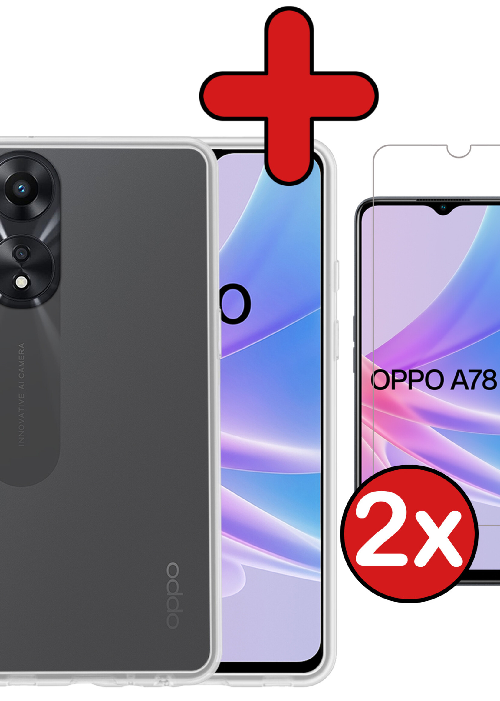 BTH Hoesje Geschikt voor OPPO A78 5G Hoesje Siliconen Case Hoes Met 2x Screenprotector - Hoes Geschikt voor OPPO A78 Hoes Cover Case - Transparant