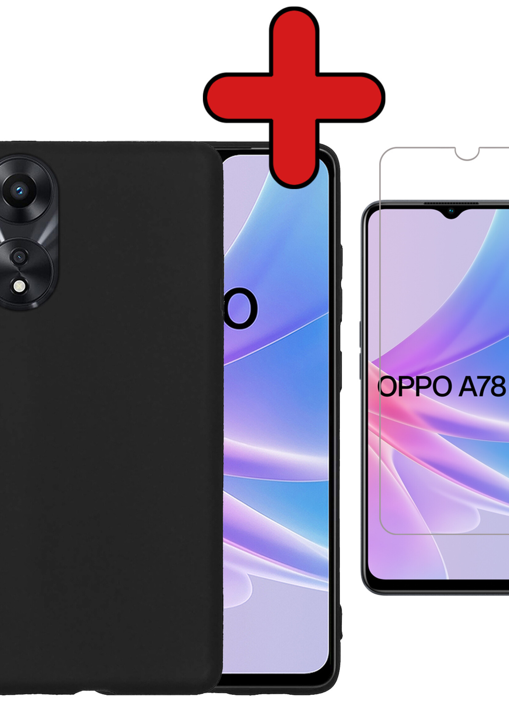 BTH Hoesje Geschikt voor OPPO A78 5G Hoesje Siliconen Case Hoes Met Screenprotector - Hoes Geschikt voor OPPO A78 Hoes Cover Case - Zwart