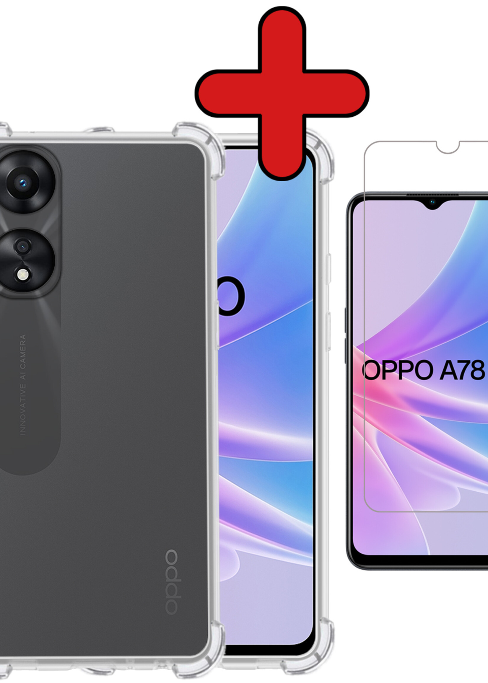 BTH Hoesje Geschikt voor OPPO A78 5G Hoesje Siliconen Shock Proof Case Hoes Met Screenprotector - Hoes Geschikt voor OPPO A78 Hoes Cover Case Shockproof - Transparant