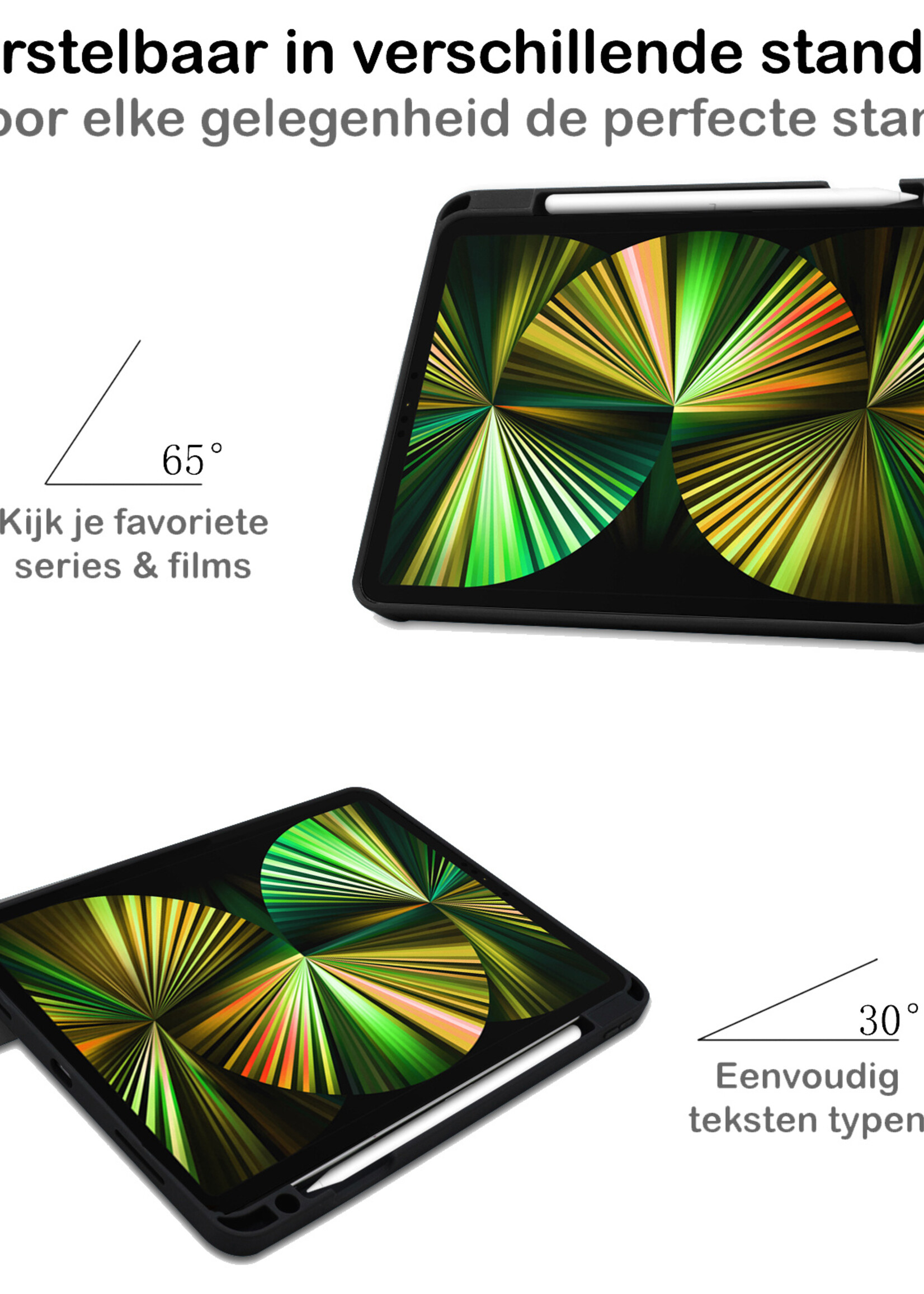 BTH Hoes Geschikt voor iPad Pro 2021 (12,9 inch) Hoes Book Case Hoesje Trifold Cover Met Uitsparing Geschikt voor Apple Pencil Met Screenprotector - Hoesje Geschikt voor iPad Pro 12,9 inch (2021) Hoesje Bookcase - Donkergroen