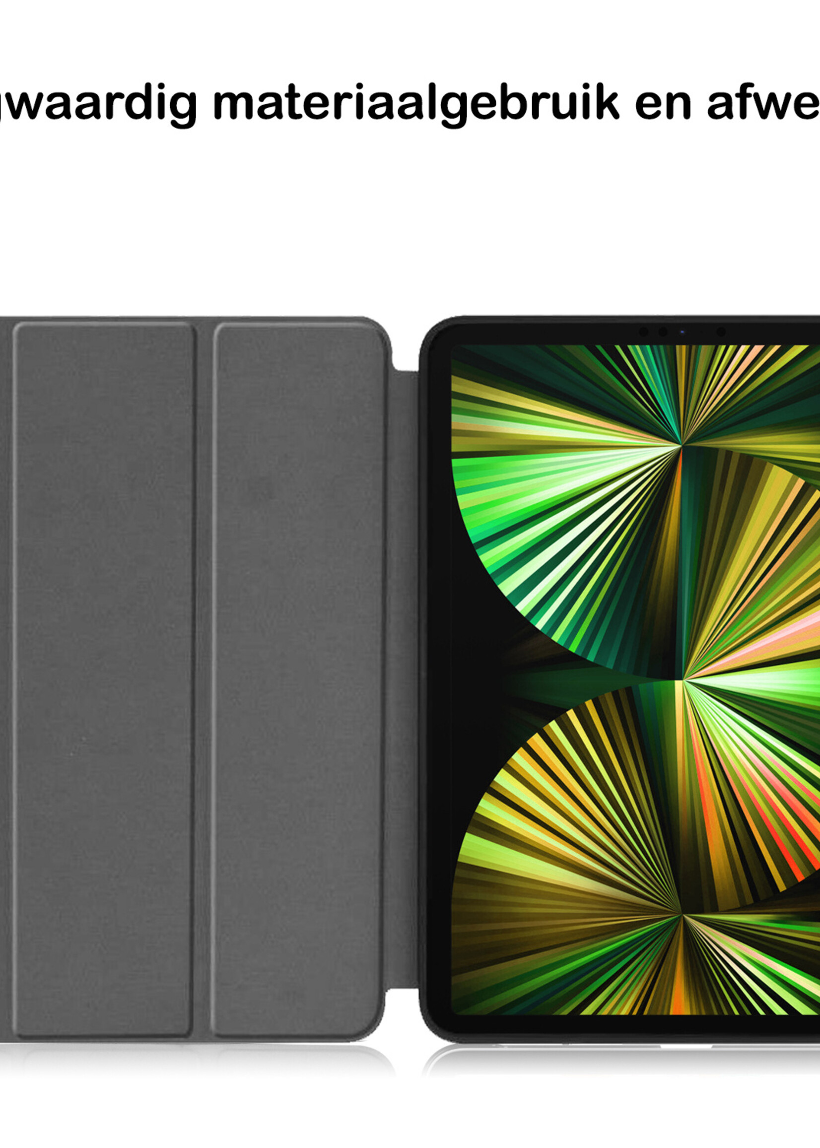 BTH Hoes Geschikt voor iPad Pro 2021 (12,9 inch) Hoes Book Case Hoesje Trifold Cover Met Uitsparing Geschikt voor Apple Pencil Met Screenprotector - Hoesje Geschikt voor iPad Pro 12,9 inch (2021) Hoesje Bookcase - Grijs
